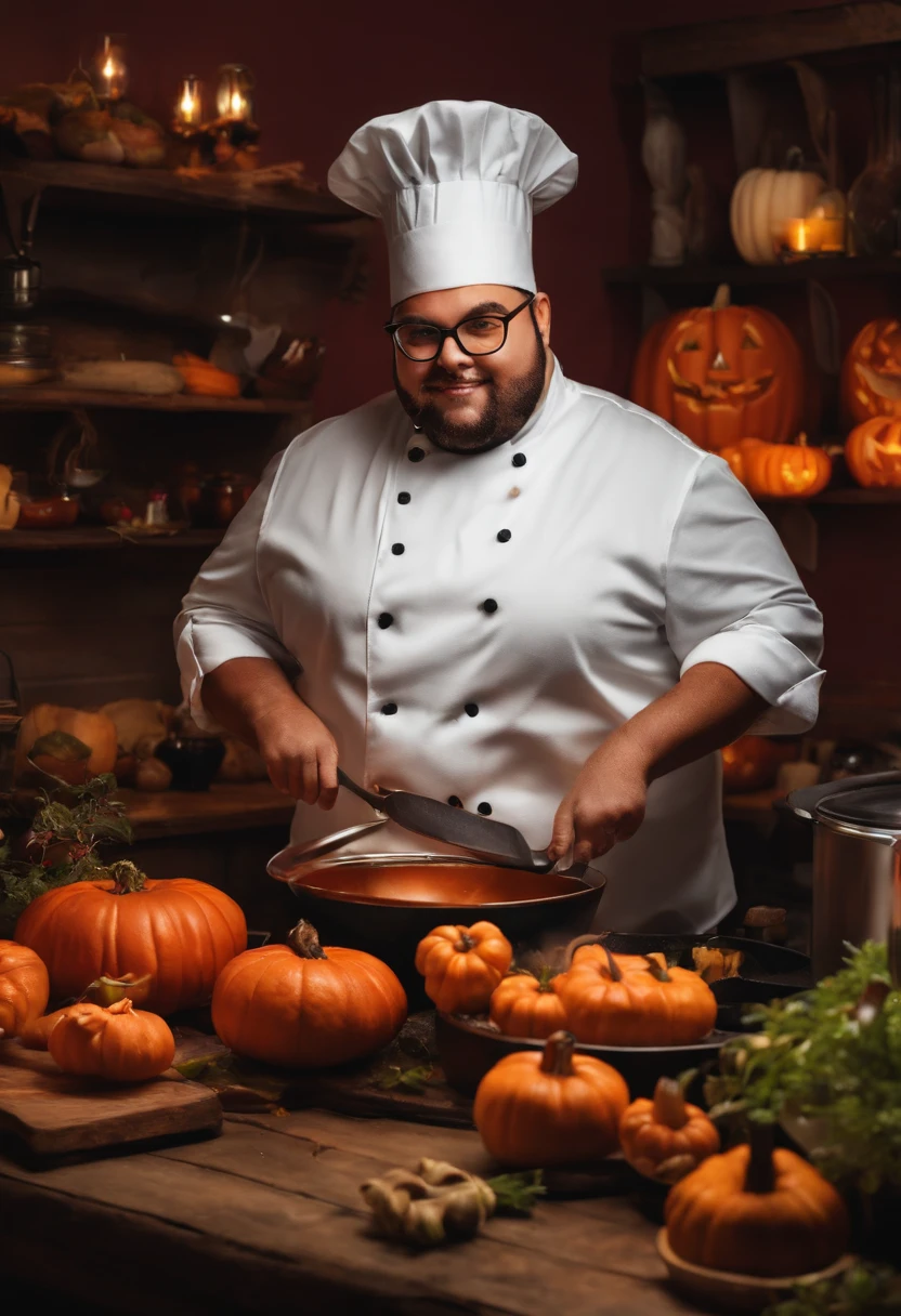 fat demon chef cooking dinner for halloween