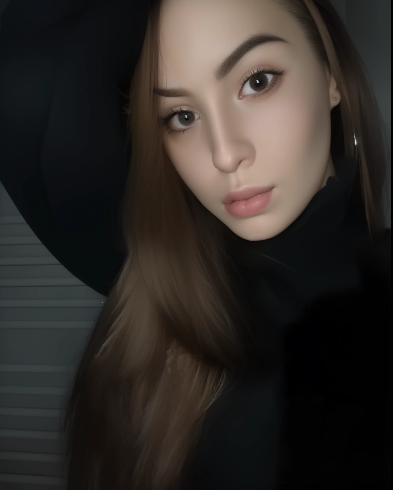 there is a woman with long hair wearing a black hat, 18 years old, brown hair and large eyes, 19-year-old girl, anna nikonova aka newmilky, 🤤 girl portrait, with long hair and piercing eyes, perfect face ), 2 4 year old female model, 1 6 years old, viktoria gavrilenko