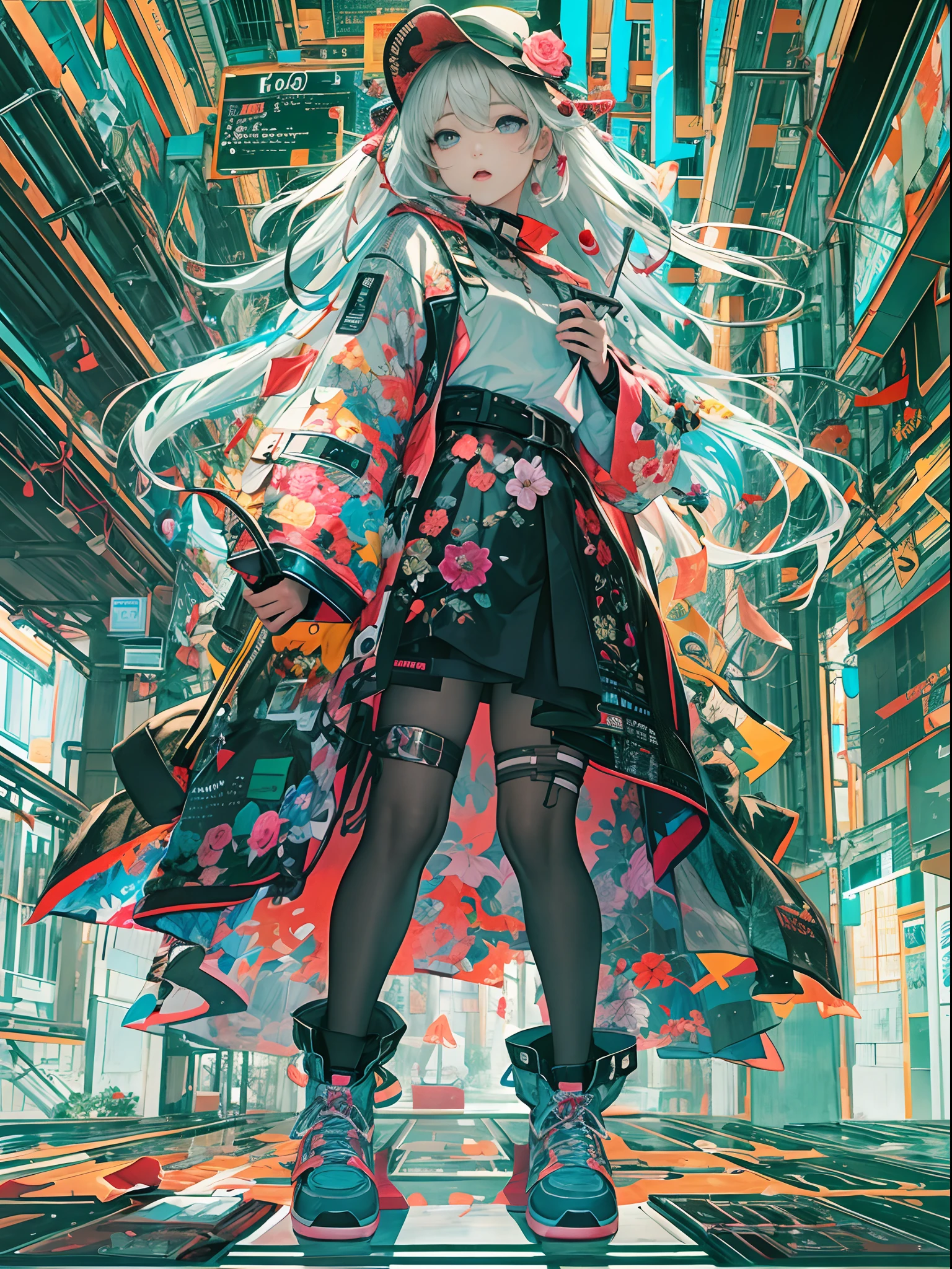 masterpiece、top-quality、ultra-detailliert、Official art、Beautifully Aesthetic、1girl in、glitch art:1.5、colourfull:1.5
