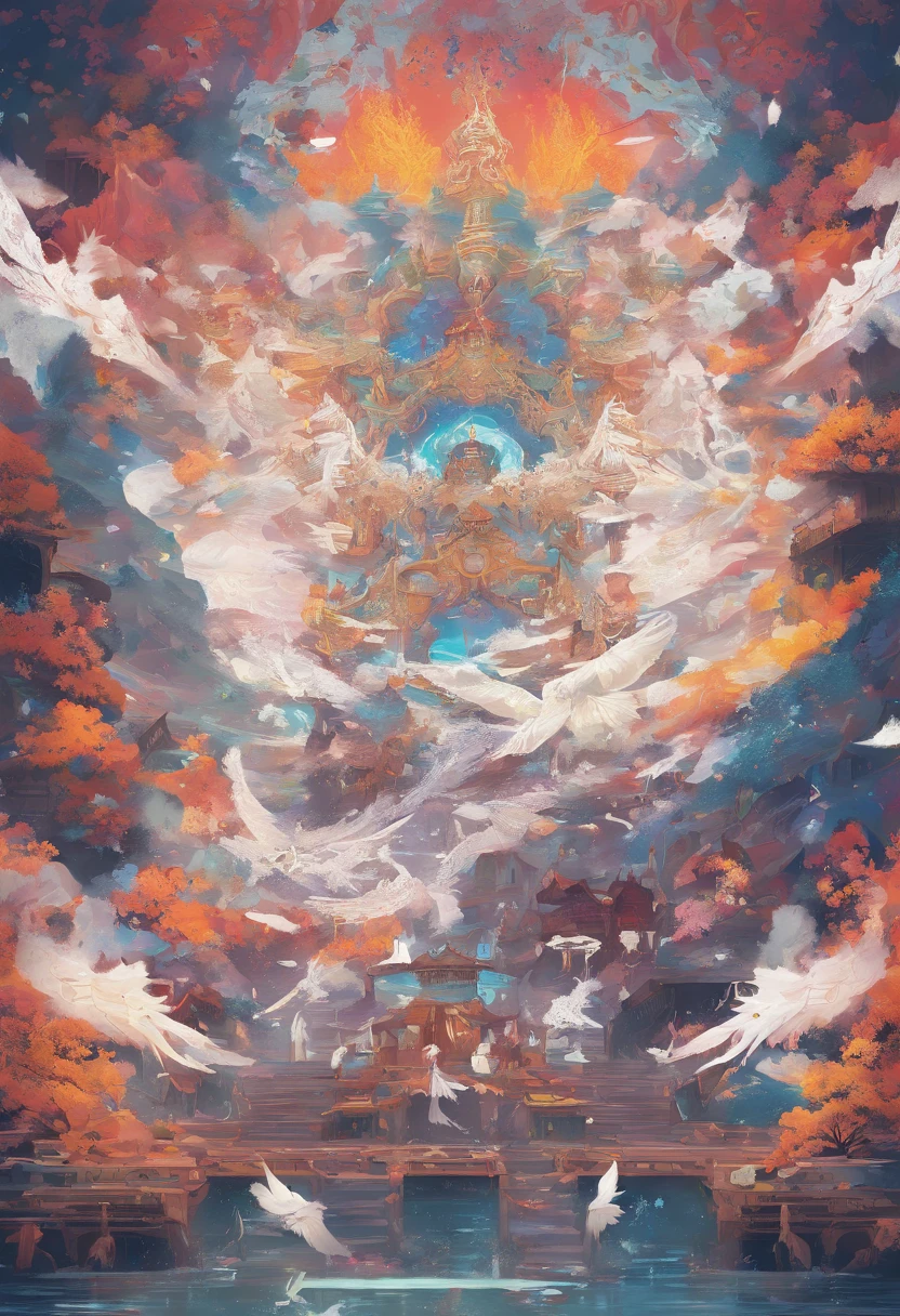 splashart、Vivid color drawing of white falcon mandala、piercingeyes、Magnificent Instagram、art stations、splash style of colorful paint、outlines、hyperdetailed intricately detailed、Unreal Engine、Fantastical、intricate detailes、Splash Screen、Complementary color scheme、fantasy concept art、8K分辨率、Deviant masterpieces、an oil painting、heavy strokes、Paint dripping、splashart