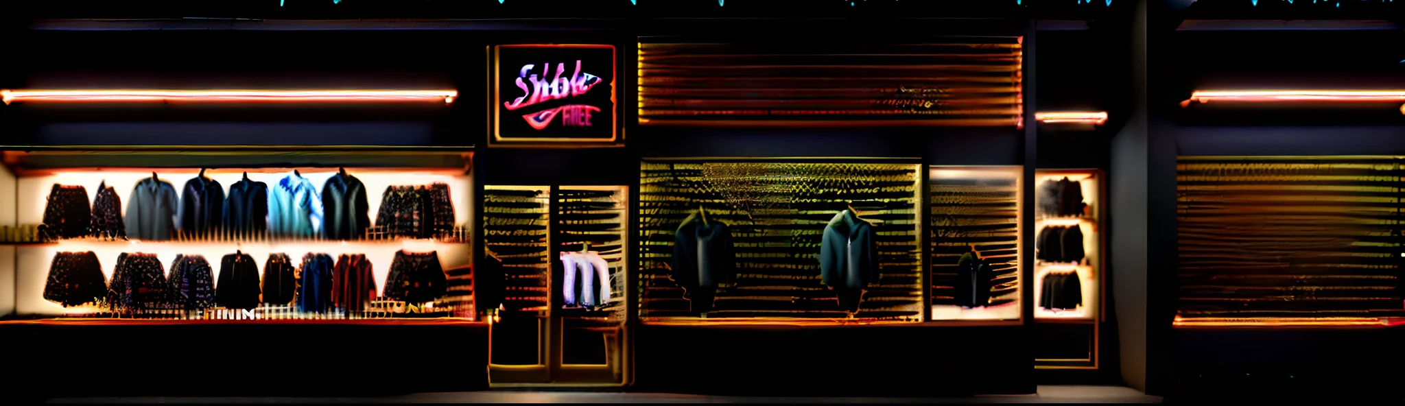 clothing store, Enseigne Lumineuse : Smokeshop, photoreallistic, Streetwear, interior, Portique, 4k, format 20:9