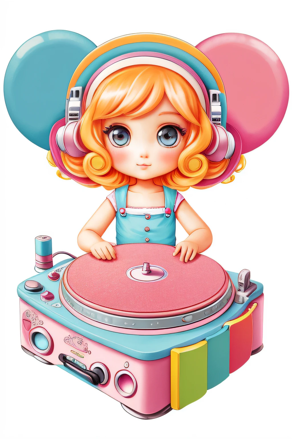 turntable CLIPART in the style of Nicoletta Ceccoli, vibrant colors, on white background