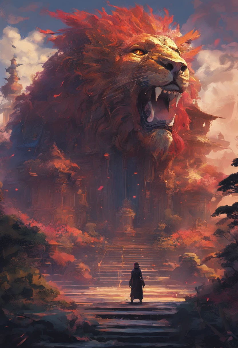 splashart、Lion's head、((black backgrounds))、piercingeyes、Magnificent Instagram、art stations、splash style of colorful paint、outlines、hyperdetailed intricately detailed、Unreal Engine、Fantastical、intricate detailes、Splash Screen、Complementary color scheme、fantasy concept art、8K分辨率、Deviant masterpieces、an oil painting、heavy strokes、Paint dripping、splashart