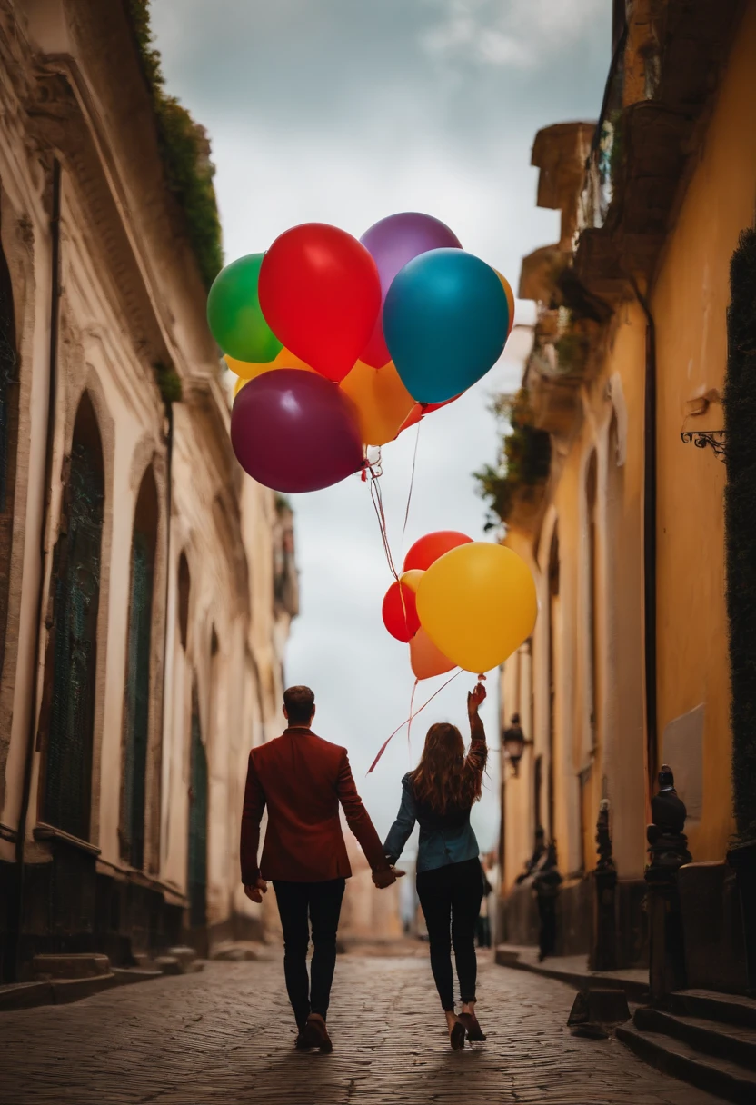 Twin Couple, dia das bruxas, assustador, holding balloons