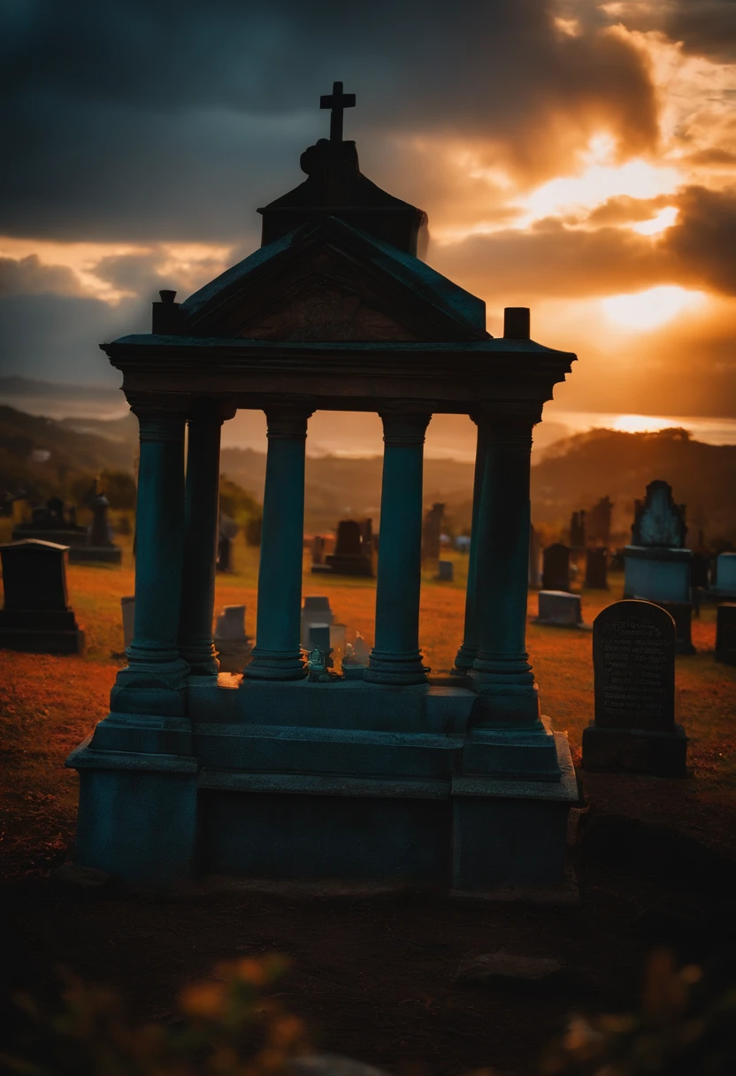 Ao por do sol, in a graveyard, um casal de vampiros e um lobisomem morto