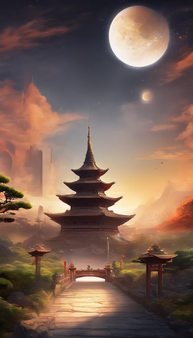 china style，In the distance, A huge tall Buddha statue stands in space，Staring at the Earth，Standing Buddha，with light glowing，glow effect，Pilgrims on the road，Hyper-realistic，Ultra photo realsisim，Real Photographics，8K，High Definition，high quarity，Works of masters，super-fine，Chinese black and white ink style，（（（white colors））），decolorization，Smudge，inky，8K，super-fine，high quarity，（（（OC Renderer）））