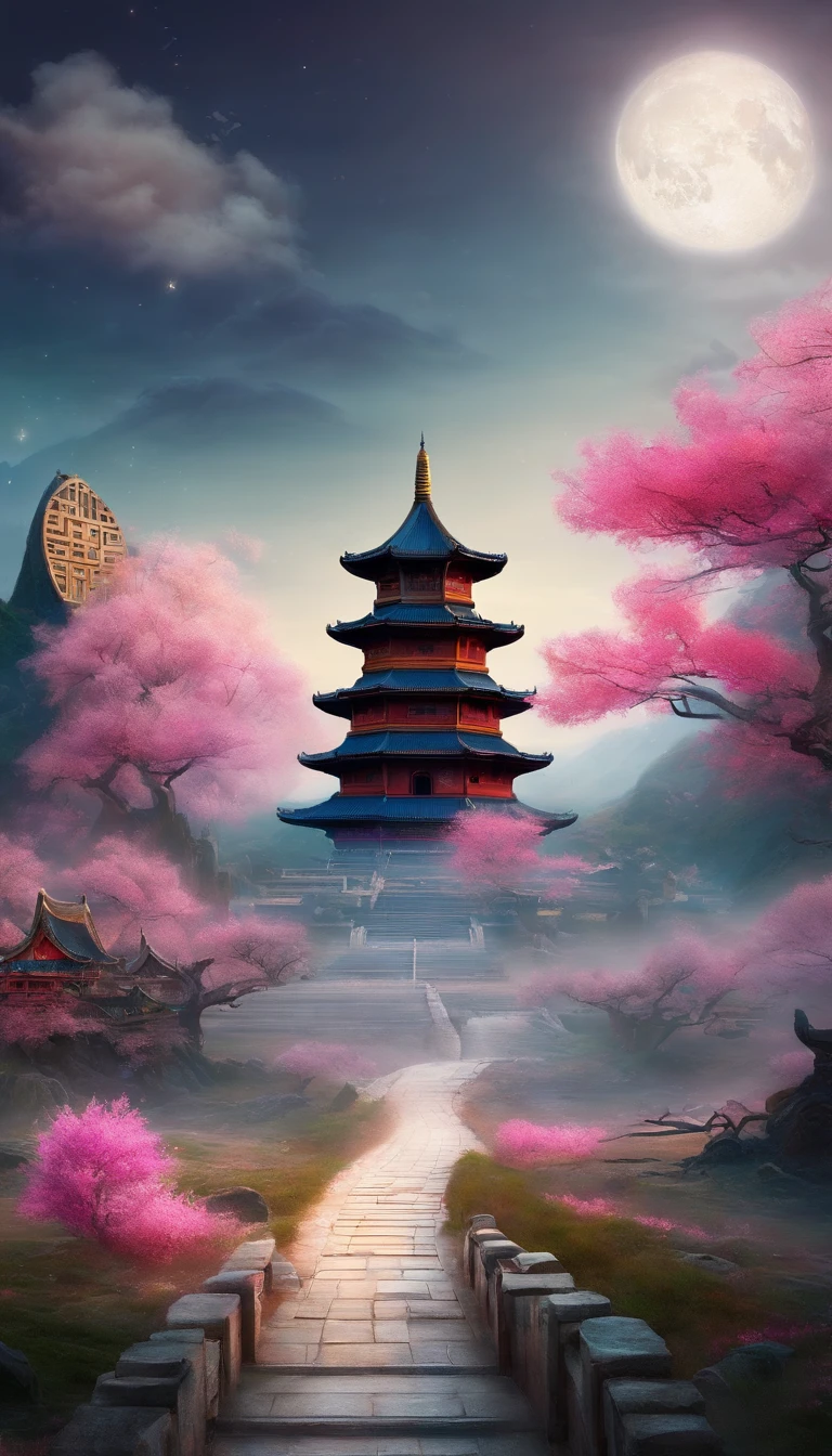 china style,In the distance, A huge tall Buddha statue stands in space,Staring at the Earth,Standing Buddha,with light glowing,glow effect,Pilgrims on the road,Hyper-realistic,Ultra photo realsisim,Real Photographics,8K,High Definition,high quarity,Works of masters,super-fine,Chinese black and white ink style,(((white colors))),decolorization,Smudge,inky,8K,super-fine,high quarity,(((OC Renderer)))