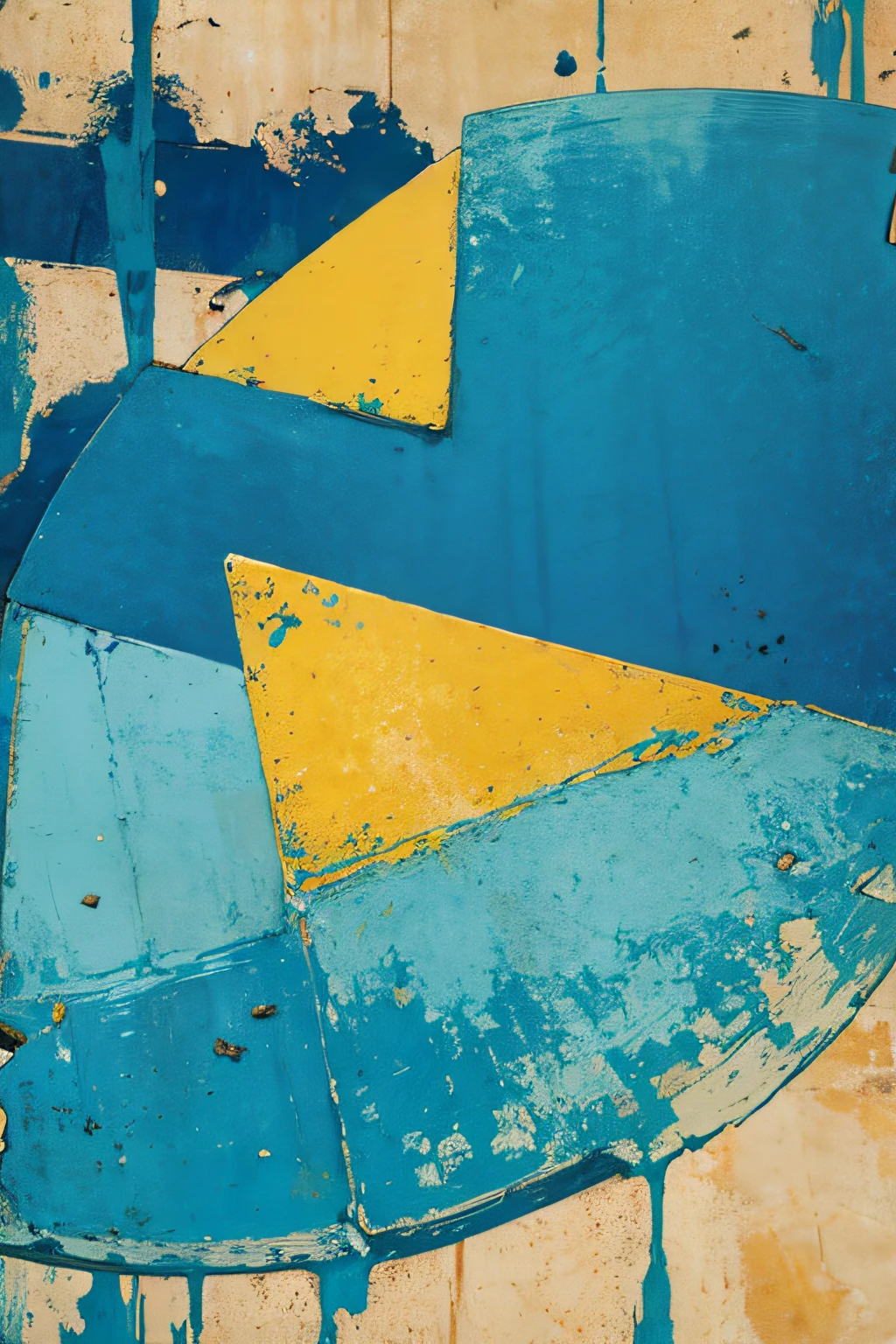 Organic shapes with distressed texture in blue colors, amarelo e vermelho