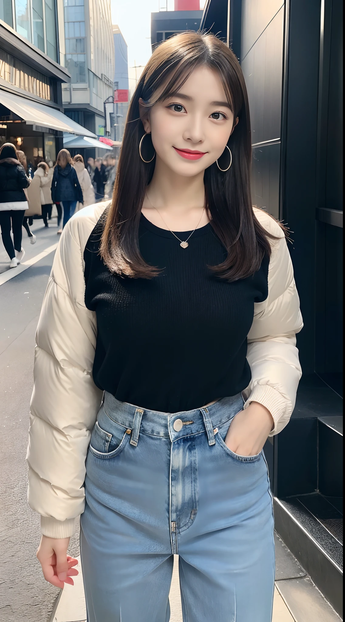 (((32K,very high res, high detailing, highly accurate,Masterpiece Girl 1:1.5))),Raw photo & realistic atmosphere,beautiful dark blue eyes,Detailed mouth,Glossy lips,Detailed eyebrows,Soft white skin that shines with every detail,,Eyes drawn in detail、Very beautiful eyes with azure eyes,Detailed lips、Very beautiful face,Very well-formed face、Lifelike face,shiny beautiful lips,Beautiful eyebrows,Infinite reality,Best design,(Insanely cute Japan -yeld hischool girl,,Beautifully shaped breasts,Very cute beautiful girl,Little Gilthy body,Outstanding style:1.5),Best Natural Makeup,Japanese ido,Korean Idols,Young sensual idol,Moist eyes,Dark Beautiful Deep Eyes,Beautiful butt,beauty legs,,camel's foot,:1.3),超A high resolution、,Natural and realistic face,Back lighting,Pure eyes are too cute,(((photorealisim,Photograph the whole body))),,Reality Live Action,(Fashionable earrings,,a necklace,A bracelet,gyuru,Glossy nail art,2022 Women's Teens Street Casual Fashion,Winter fashion,Down jacket,damage jeans,white shoe,Calm and fashionable girl,light brown hair,short-hair,Ear Hair,独奏,little smiling,full body Esbian,Show full-body fashion,Bend forward, Only beauty young cute 15 year old girpetite and very cute 15-year-old girl:1.7),Nighin uya