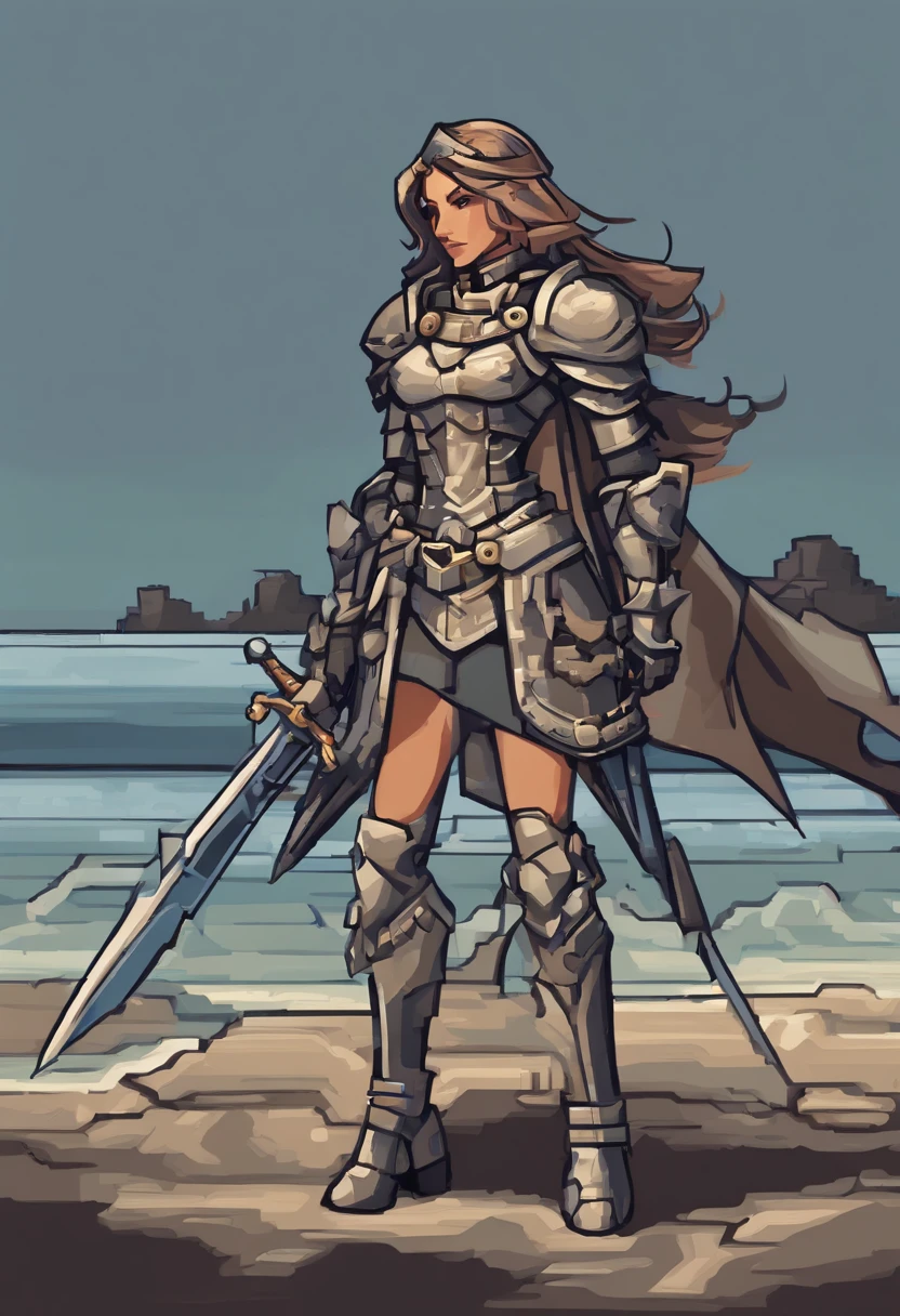 A woman in armor walking through a body of water, picture of female paladin, female paladin, fantasia paladin mulher, gorgeous female paladin, cavaleiro feminino, retrato cavaleiro feminino, Retrato do Paladino Feminino, Warhammer 4 0K obra de arte, de uma bela cavaleiro feminina, martelo de guerra 4 0 k fantasia, female warrior, vestido com armadura de batalha, cabelos brancos, Armadura preta