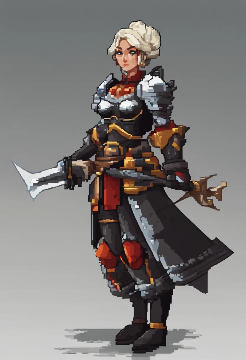 A woman in armor walking through a body of water, picture of female paladin, female paladin, fantasia paladin mulher, gorgeous female paladin, cavaleiro feminino, retrato cavaleiro feminino, Retrato do Paladino Feminino, Warhammer 4 0K obra de arte, de uma bela cavaleiro feminina, martelo de guerra 4 0 k fantasia, female warrior, vestido com armadura de batalha, cabelos brancos, Armadura preta