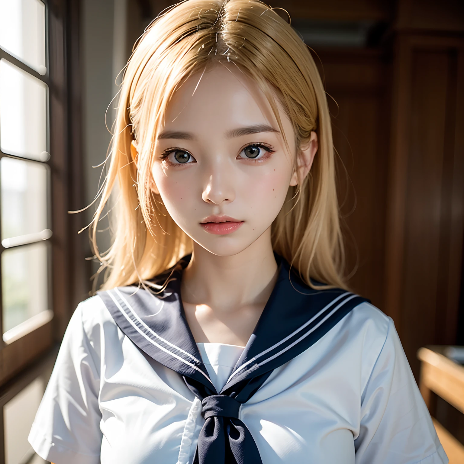(masutepiece, Best Quality:1.2), 8K, Official art, Raw photo, Cute breasts、a blond、Full Bord Bill Four、Handcuffed and restrained、Hands behind your back、14years、small tits、Torn sailor suit、unbelievable Ridiculous, (Upper body、校服:1.4), Beautiful Girl, Pretty Face, arching back down,、Gold hair ornament on hair、close up, Sailor Suit, Short sleeve, violaceaess, Teen, Looking at Viewer, Film grain, chromatic abberation, Sharp Focus, face lights, Dynamic lighting, Cinematic lighting, Eyes and faces with detailed, Bokeh background,