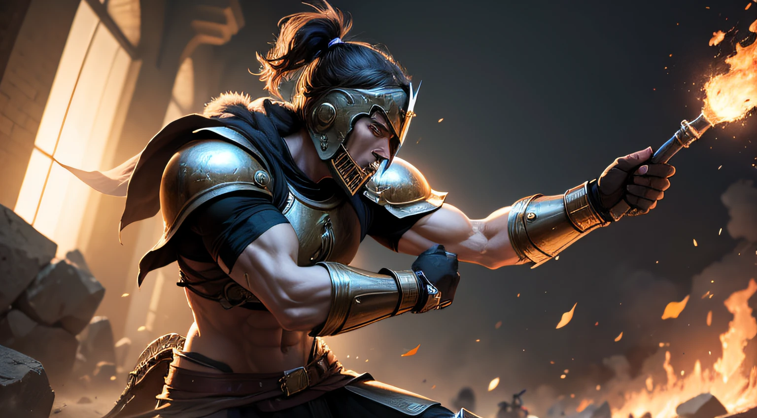 Male spartan warrion fighting in a war