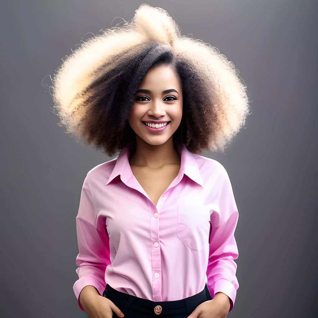 Ha uma mulher  de cor parda de camisa listrada na horizontal de cabelos curtos e negros no estilo pixie com sorriso espontaneo e olhar confiante