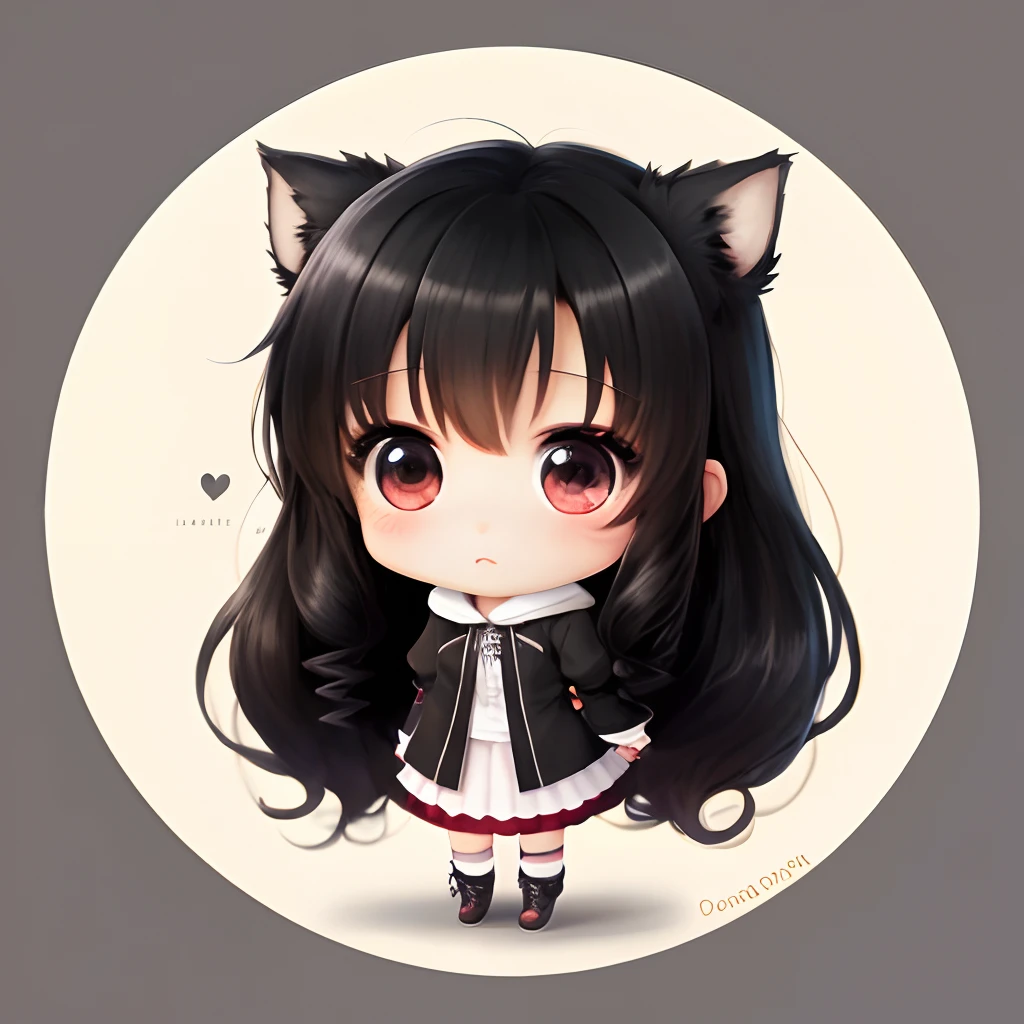 masterpiece,high quality,1 chibi anime girl,black long hair,black eyes,wallpaper