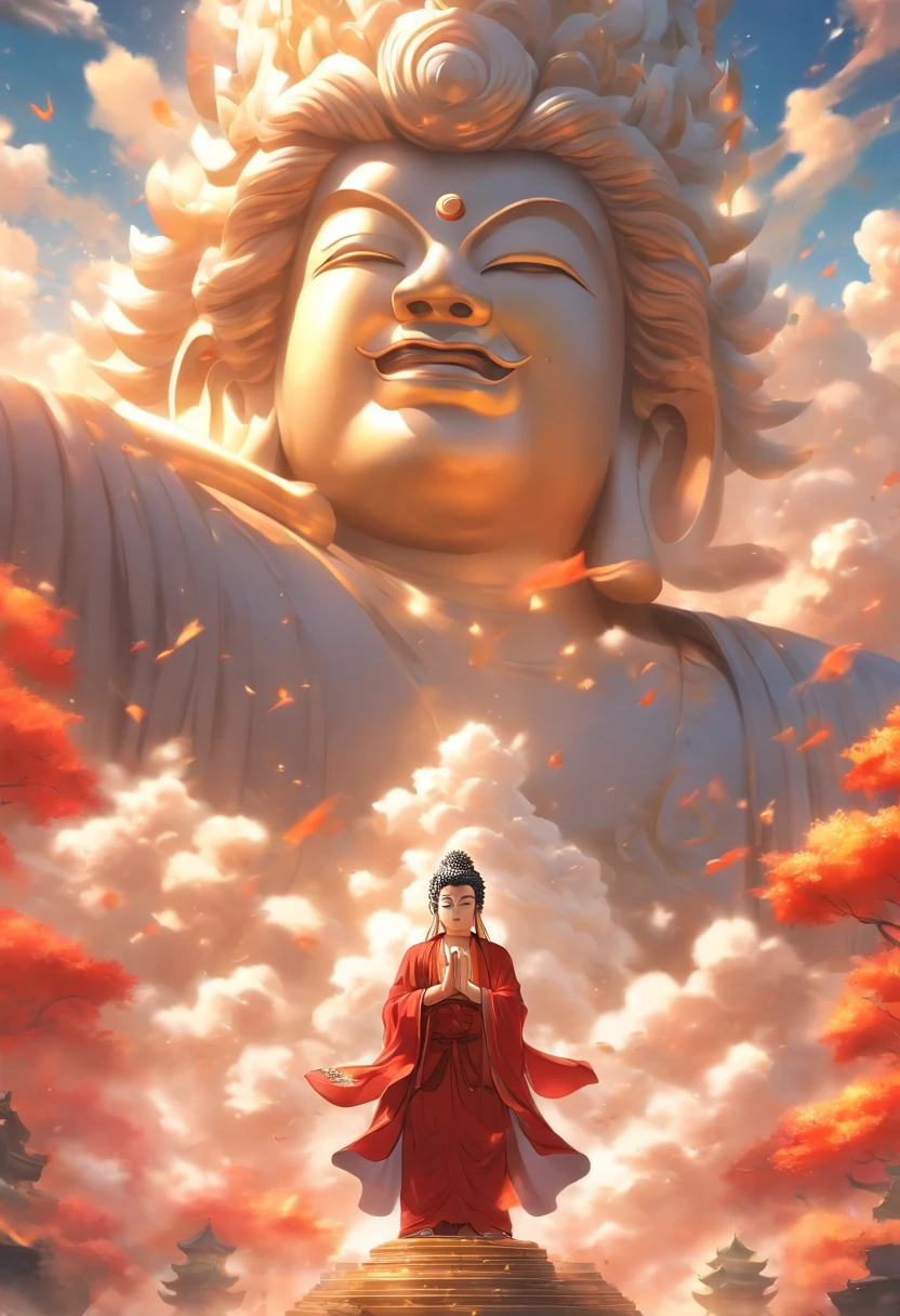 ((masutepiece)),(Best Quality)),china style,In the sky, Clouds form a huge white Buddha statue,Thick clouds,and the sun was shining brightly,Pilgrims on the road,Hyper-realistic,Ultra photo realsisim,White species,8K,High Definition,high quarity,Works of masters,super-fine,(((OC Renderer)))