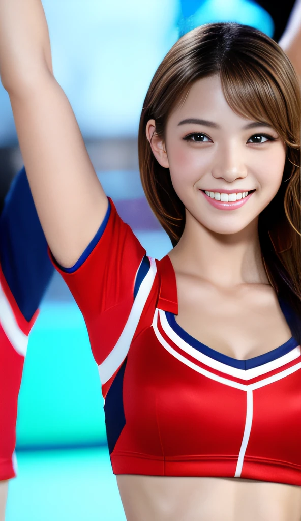 (cheerleaders:1.2)、(top-quality:1.3)、(realisitic:1.15)、Unity、8k wallpaper、Official art、(Highly detailed CG Unity 8k wallpaper:1.3)、(ultra-detailliert:1.2)、(hight resolution:1.2)、Physically-based rendering、ultra-detailliert、magnifica、(finely detail:1.25)、Perfect Anatomy,1Man Woman、(Smile Face:1.lim Face、Pretty Lady、hyperdetailed face、Detailed eye、二重まぶた、Kamimei、perfect teeth、Perfect tooth alignment、(glistning skin)、(sun-kissed skin)、(real looking skin)、View、Blurred background、(large boobhest to head)、frontage、Slim Face、In the bed、profetional lighting、Lighting the face、best light、Taiwan Baseball Cheerleaders、baseball field