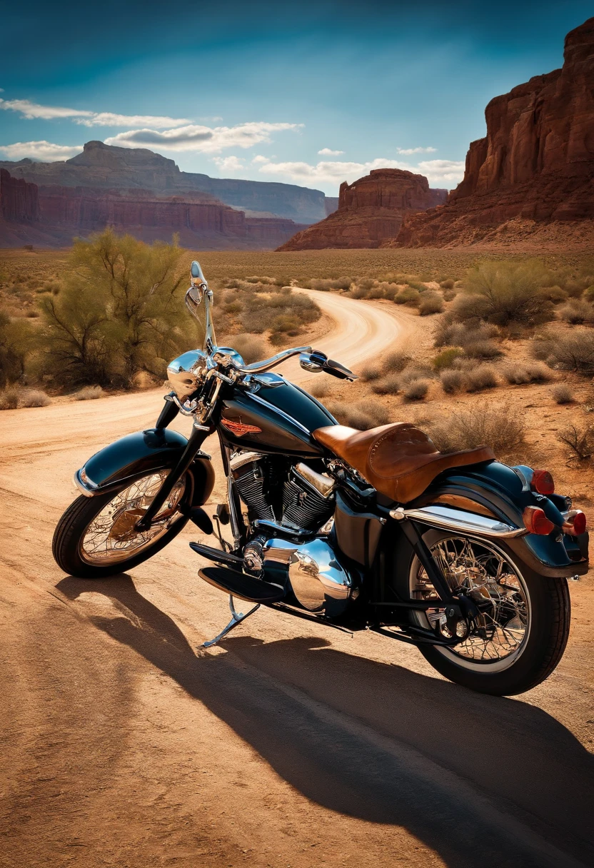 (best quality,highres),vintage poster,40s style,old west,Harley Davidson motorcycles,BATIST BREW RIDERS,retro typography,weathered textures,dusty desert backdrop,cowboy hats,leather jackets,worn denim,engine revving,open road freedom,chrome accents,vibrant colors,authentic atmosphere,iconic emblem,gritty dust clouds,adventure spirit,classic Americana,excitement,thrilling journey,fast-paced excitement,riding into the sunset