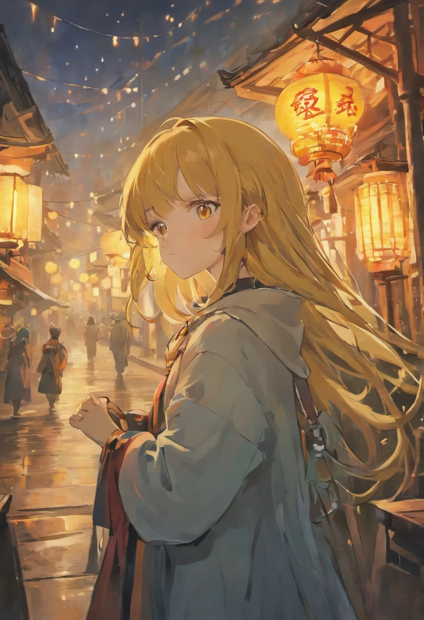 "(Best quality, Masterpiece:1.2), Ultra-detailed, Realistic:1.37, Vibrant colors, high resolution, Anime style, Ink painting, Traditional Chinese style, Landscape composition, Girl with long hair, Yellow eyes, She carried a strange bird on her shoulder, Cinematic lighting"