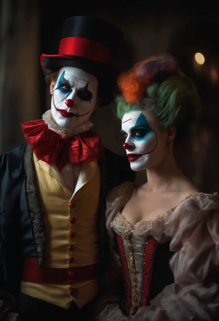 At dusk A couple of vampires dressed as clowns