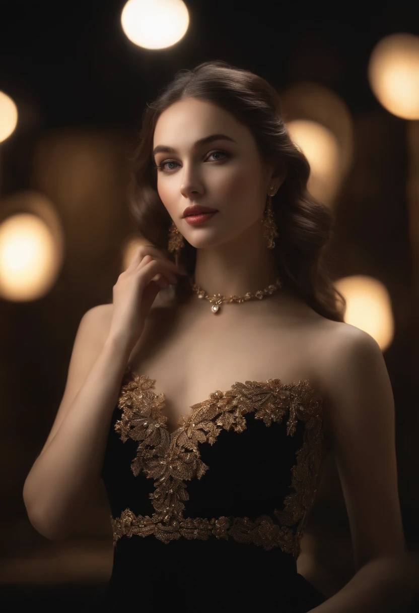 Best Quality, masutepiece, High resolution, 1girl in, Porcelain dress, Hair Accessories, Necklace, Jewelry, Beautiful face, On the body, Tindall Effect, Realistic, Dark Studio, Edge lighting, Two-tone lighting, (High Detail Skin: 1.2), 8K UHD, Digital SLR, Soft light, High quality, Volumetric Lights, Candid, Photo, High resolution, 4K, 8K, Background blur,