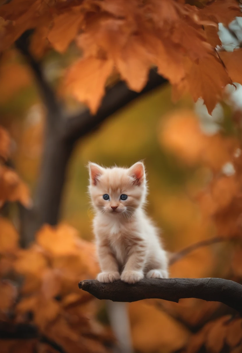 A kitten　Colored leaves