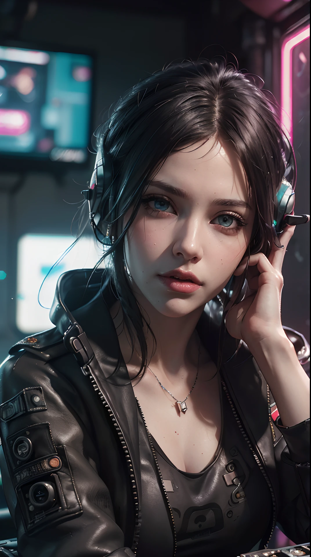 (best quality,4k,8k,highres,masterpiece:1.2), ultra-detailed, (realistic,photorealistic,photo-realistic:1.37), (beautiful detailed eyes, beautiful detailed lips, extremely detailed eyes and face, long eyelashes), studio lighting,physically-based rendering,vivid colors, (black military jacket:1.2), (white tank top, sunglasses), (cockpit:1.5), (cyberpunk:1.5),
