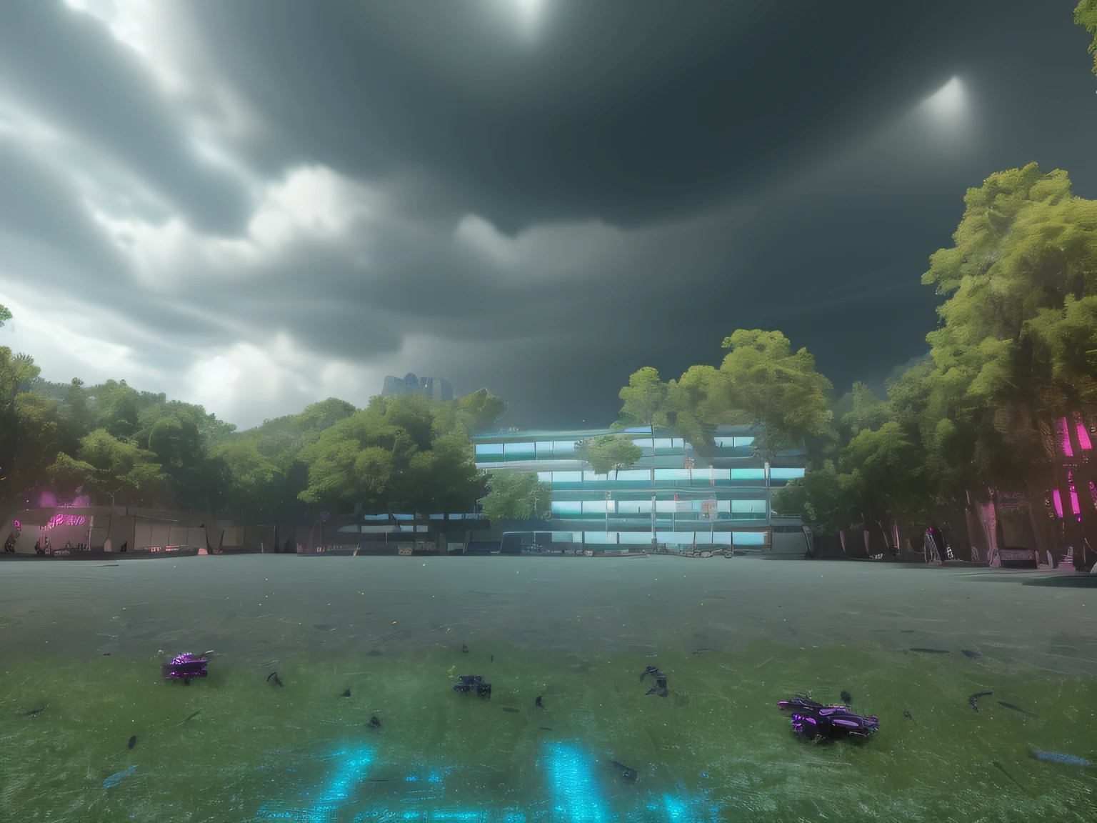 "Imagine a future where this place has transformed into a bustling metropolis in a cybernetic landscape. In this reimagined scene, the once familiar school now stands as a beacon of technological advancement, adorned with neon lights and holographic displays. The students and teachers have evolved into cybernetic beings, their physical forms enhanced with intricate circuits and glowing implants, moving through the bustling streets with a sense of mechanical grace. Hovering drones and sleek, futuristic vehicles zoom past the towering skyscrapers, leaving trails of light in their wake. As the city pulses with energy, the fusion of organic life and technological marvels creates a mesmerizing vision of a future where education and innovation converge seamlessly. Your task is to visualize and illustrate the Bogura Zilla School's metamorphosis into this captivating cyberpunk universe, capturing the essence of a world where tradition meets innovation and where the boundaries between human and machine blur."