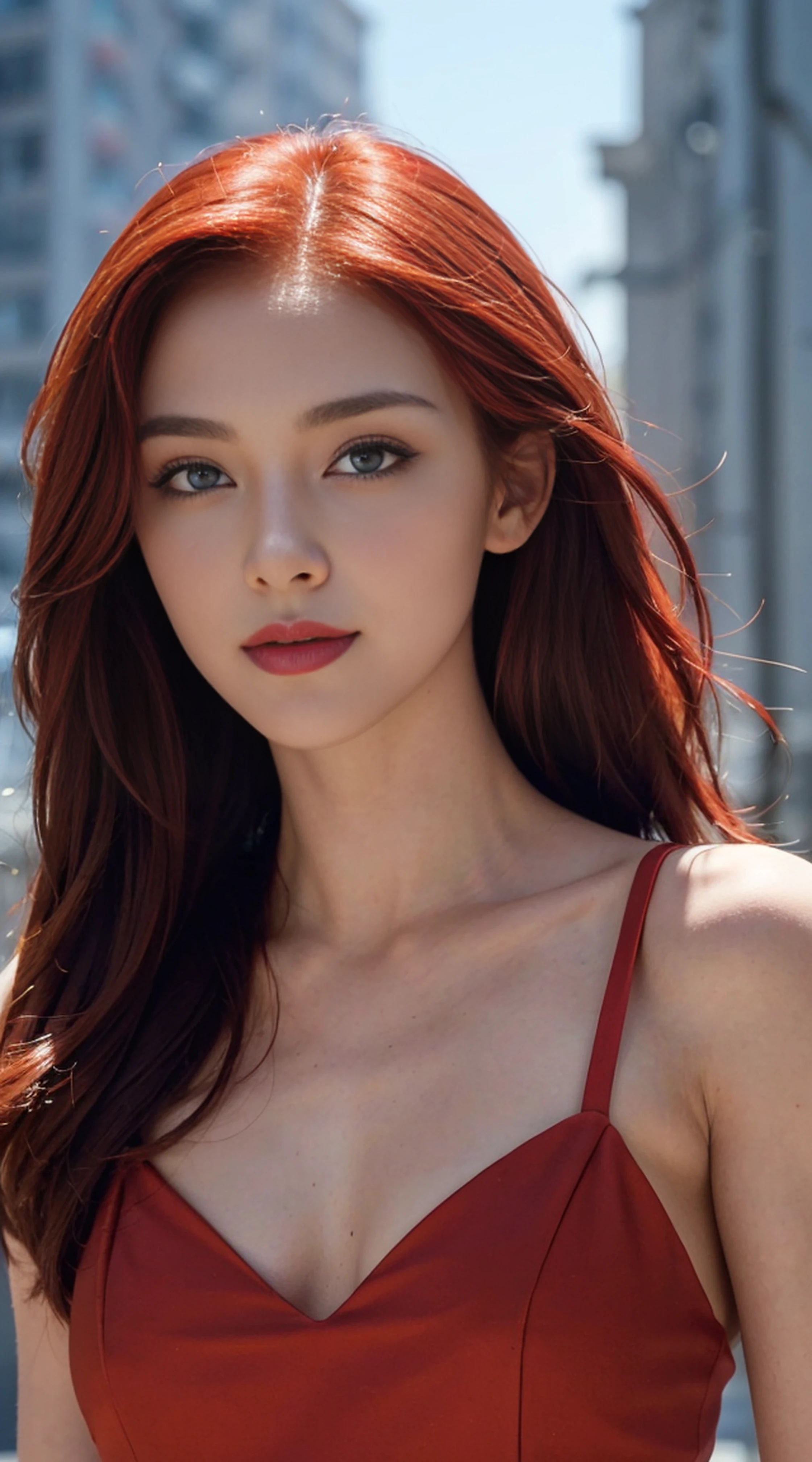 8K, Top Quality, Intricate Details, Ultra Detail, Ultra High Resolution, Masterpiece, random angle, Slender, Smile, (Makeup: 0.4), (Fluffy Blue Eyes: 1.21), blue Eyes, looking at viewer, ((full body)), 1girl, solo, 1 girl, (( full body)), close up shot, , ((tall)), (((fit body))), (((slim face))), sharp face, sharp eyes, (((red hair, , )) , (detailed face), sharp face, small lips, fire hair ,
(( )), (red dress)), detailed face, detailed breast, , large breast, detail ass, , Beautiful girl with accentuated slender abs: 1.4, Six Pack Abs: 1.4, Bust Botox, Big, Perfect Body, detail leg, ((volcano)), fire on background