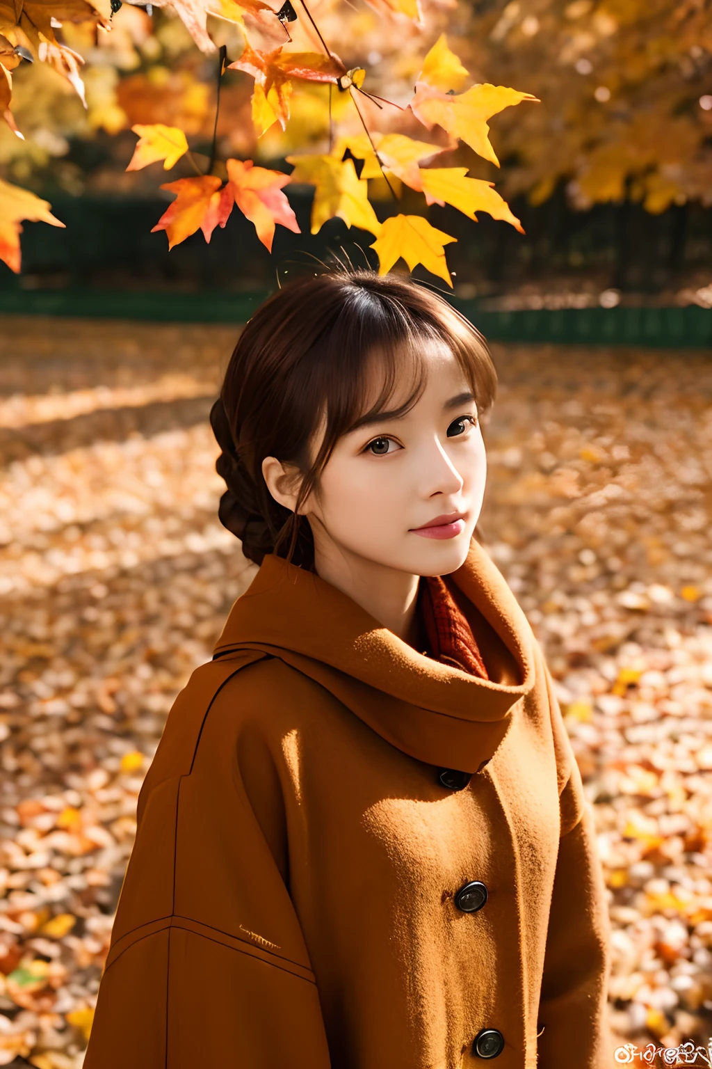 (top-quality、8K、32K、​masterpiece）autumnal　Colored leaves　Woman in a camisole