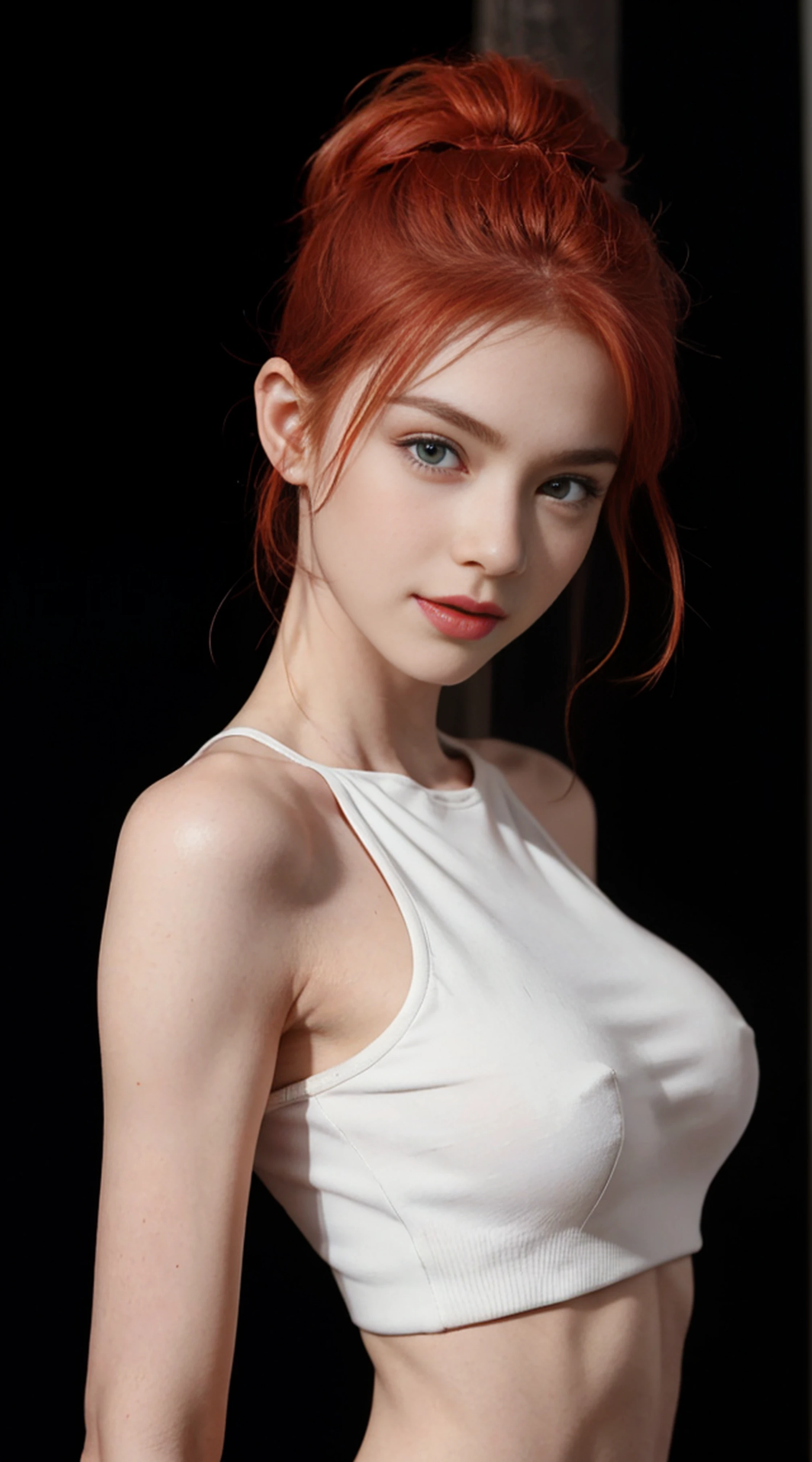 8K, Top Quality, Intricate Details, Ultra Detail, Ultra High Resolution, Masterpiece, random angle, Slender, Smile, (Makeup: 0.4), (Fluffy Blue Eyes: 1.21), blue Eyes, looking at viewer, ((full body)), 1girl, solo, 1 girl, (( full body)), close up shot, , ((tall)), (((fit body))), (((slim face))), sharp face, sharp eyes, (((red hair, , )) , (detailed face), sharp face, small lips, fire hair ,
(( )), (red crop top)), detailed face, detailed breast, , large breast, detail ass, , Beautiful girl with accentuated slender abs: 1.4, Six Pack Abs: 1.4, Bust Botox, Big, Perfect Body, detail leg, ((volcano)), fire on background