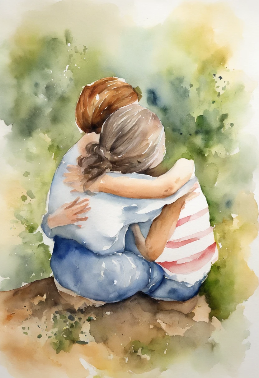 Soon two friends hugging each other on the back, fundo branco