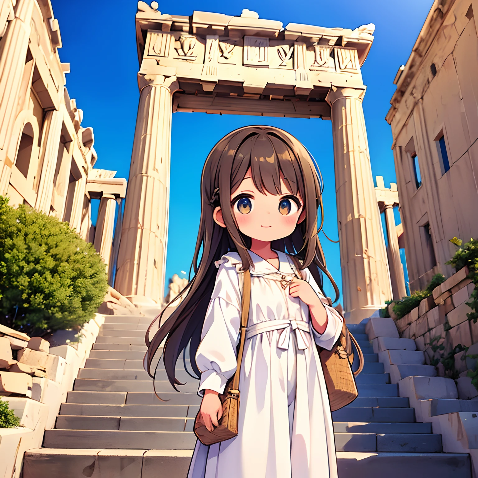 Anime girl in white dress standing in front of a building - SeaArt AI