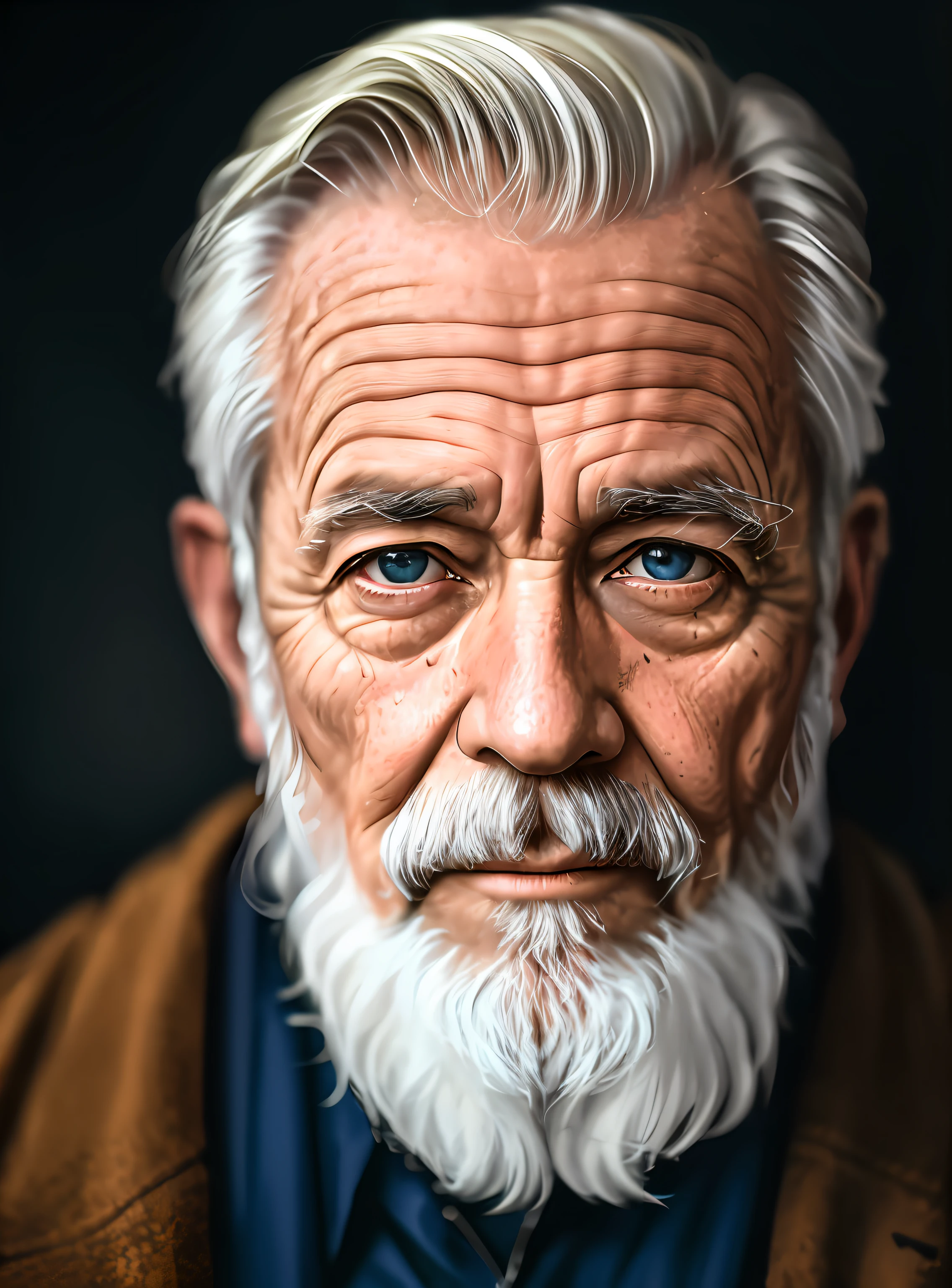 A portrait of a wizard, bearded, wrinkled, weathered, with piercing eyes, detailed face, high details, photography, dark studio, rim light, Nikon D850, 50mm, f/1.4