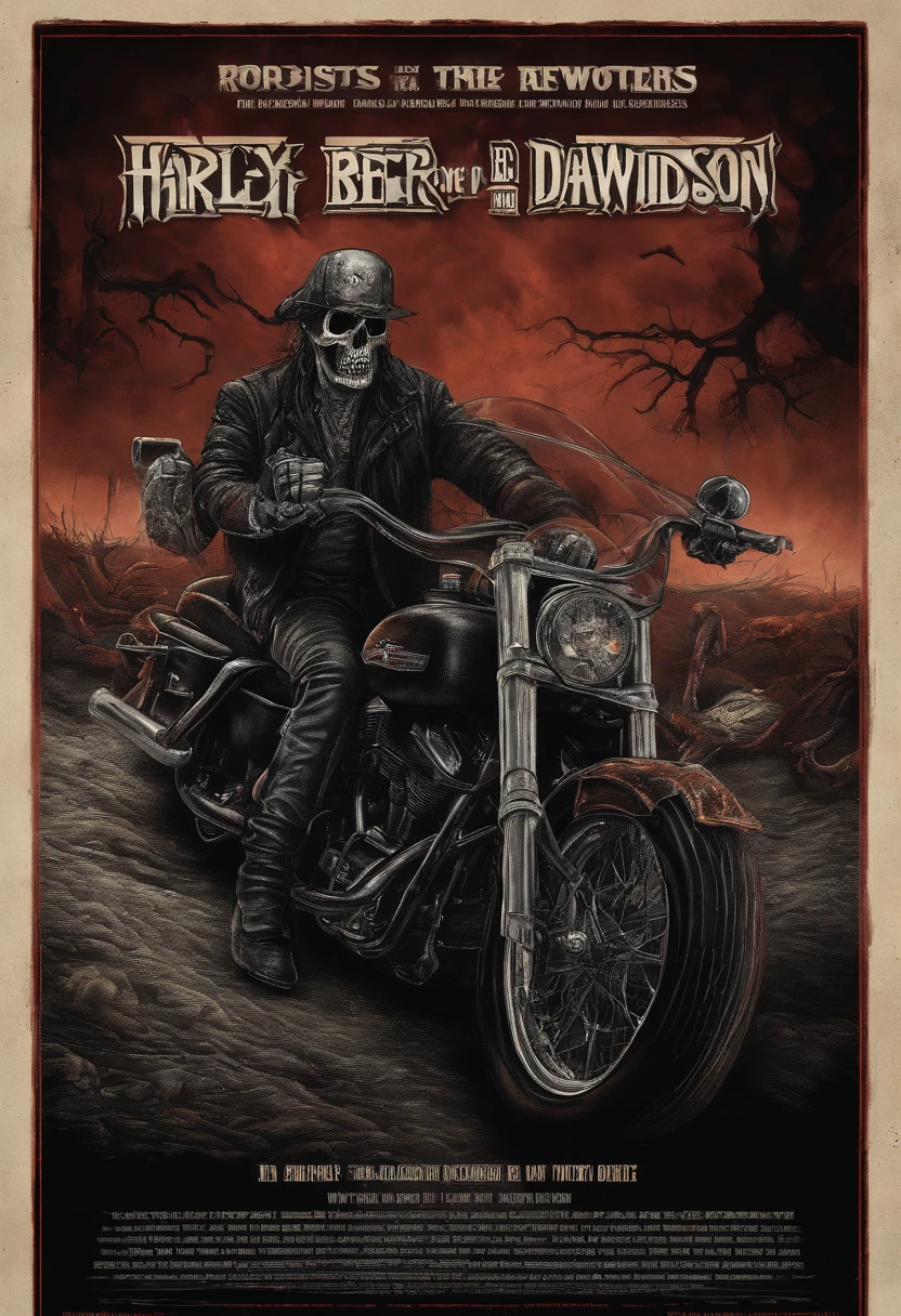 CREATE AN 80'S STYLE POSTER WITH BEER AND HARLEY DAVIDSON MOTORCYCLES, ON THE POSTER WRITE: BATIST BREW RIDERS