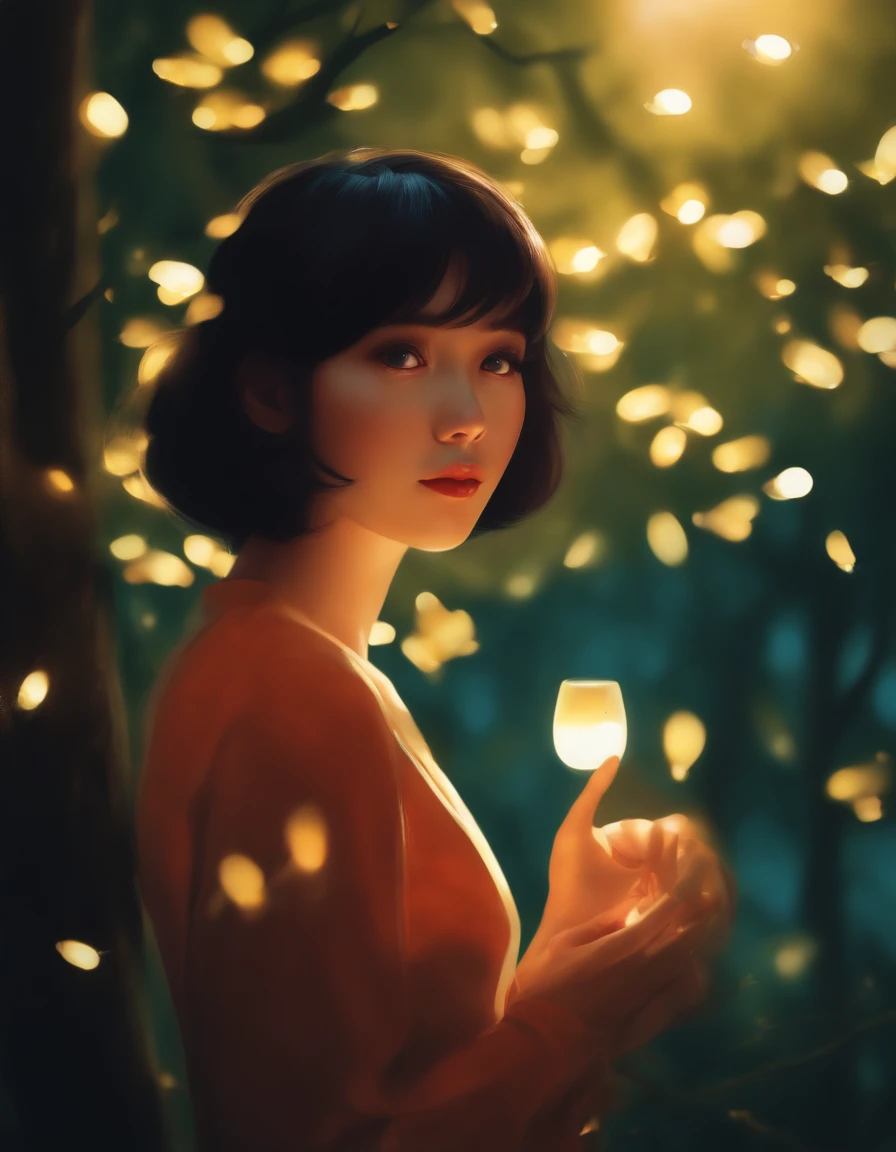 spirits among branches and fireflies by Kuvshinov, Samdoesart, dreamlike art, (((Surrealismo))), (Estilo-Vidro)