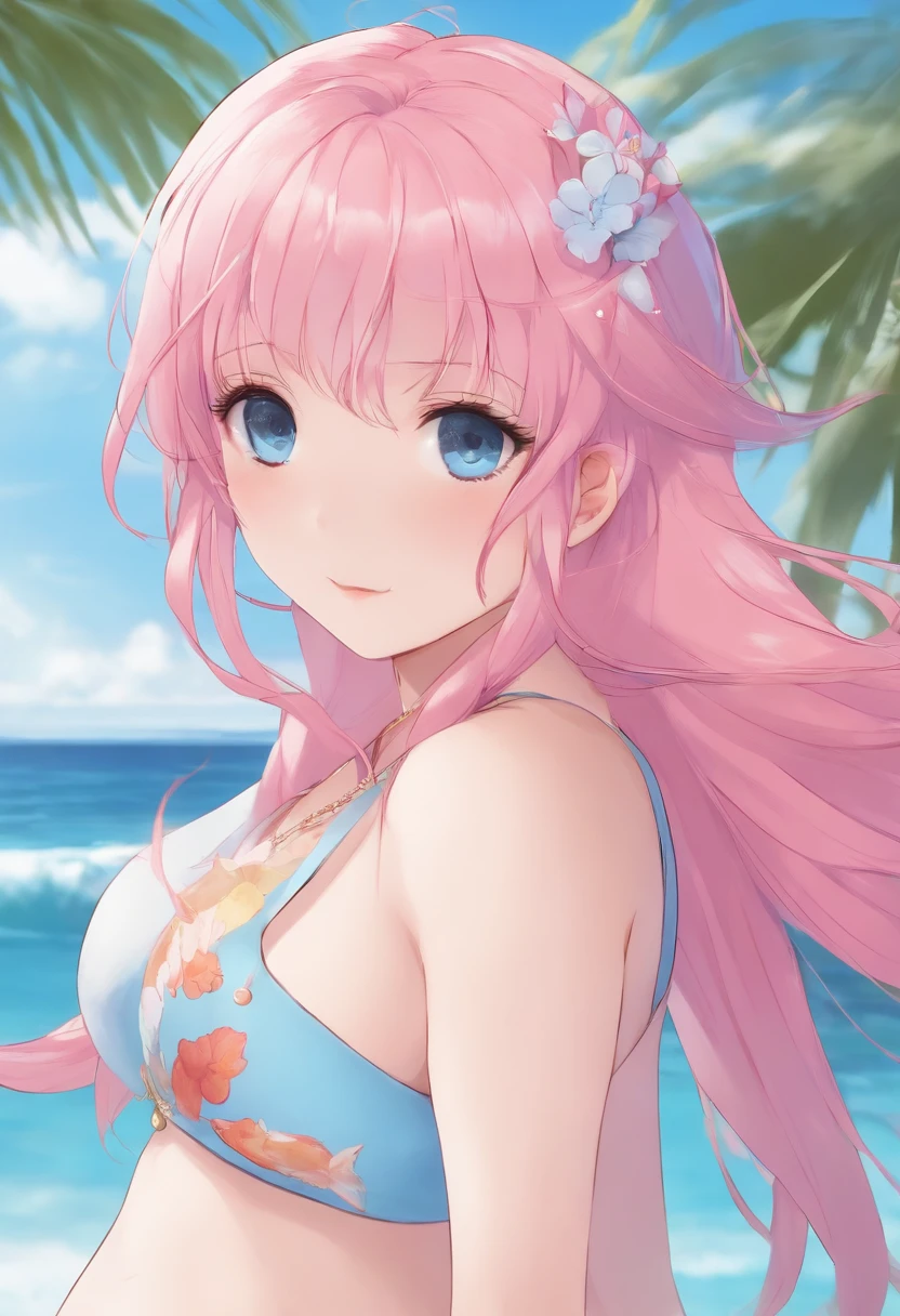 Mare、girl with、Light blue swimsuit、Twin-tailed、A pink-haired
