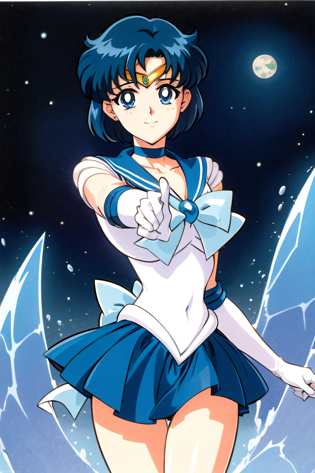 (top-quality:1.3), (masterpiece:1.4),(Anatomically correct), (Full limbs),(complete fingers),(Precise fingertips), (Fine details),(8K),Photorealista,Sailor Moon!!!!!!!!, Sailor Moon Style,by Sailor Moon, Sailor Senshi Uniform,(Sailor Mercury:1.25),aqua eyes, Dark green hair,Blue choker,
ful:1.3,stands,。.3D,realisitic,Ultra Micro Photography,top-quality,Ultra detailed CG unity 8k wallpapers,frombelow,intricate-detail,(1 female),20yr old,(Mer1, tiarra, Sailor Senshi Uniform,white glove,Blue sailor color,a blue skirt,Sailor Senshi Uniform:1.2,Sailor Mercury:1.2,meishaonv),shorth hair,short blue hair:1.2,Sailor Senshi uniform revealed,Shiny Blue Color Sexy Pleated Mini Skirt:1.3,(very large blue-colored bow in the center of the chest,,,:1.4,Golden tiara on the forehead:1.5,Blue gloves on the elbows:1.1,Bare upper arms:1.1,Long knee high boots in shiny blue enamel,Luxurious gold decoration:1.3,Saturated wide blue color, Saturated Blue Sailor Color,Long white latex gloves with luxurious gold décor:1.3,very large blue bow behind the waist,,,:1.1,Blue choker,Cleavage looks sexily boldly big,Blue star-shaped earrings)),partedbangs,((seducting smile,Very pretty face,Details of face:1.5,Bright blue eyes,美丽的面容,beautidful eyes,shinny eyes,thin lipss:1.3,thin and sharp pale eyebrows,,long dark eyelashes,Double eyelashes)),Luxurious Golden Jewelry,(Very thin and fitting high gloss white holographic leather:1.3),Bold and sexy slender high leg gravette swimsuit,(battle posture), Huge white wings,thin and muscular muscles,Muscular abs,a small face,huge-breasted,perfectly proportions,big breasts thin waist,SEXY Model Pose,Visible Pore,perfect hand:1.5,octane renderings,highly dramatic picture,Strong natural light,sunlights,exquisite lighting and shadow,dynamic ungle,DSLR Harp,Focus:1.0,Maximum clarity and sharpness,(The divinity of water,Splattering on the background of the space,Dynamic water background,prow: 1.2,Eau,polka dots,Water hair,Dynamic Frames,mercury,rays of moonlight,a moon,Dynamic backgrounds,Background of details)),(Best Quality), (awardwinning, Textured skin),(Super Detail),(90s Anime, 9 0 s anime, 9 0 s anime style,anime cels, cel shaded anime),