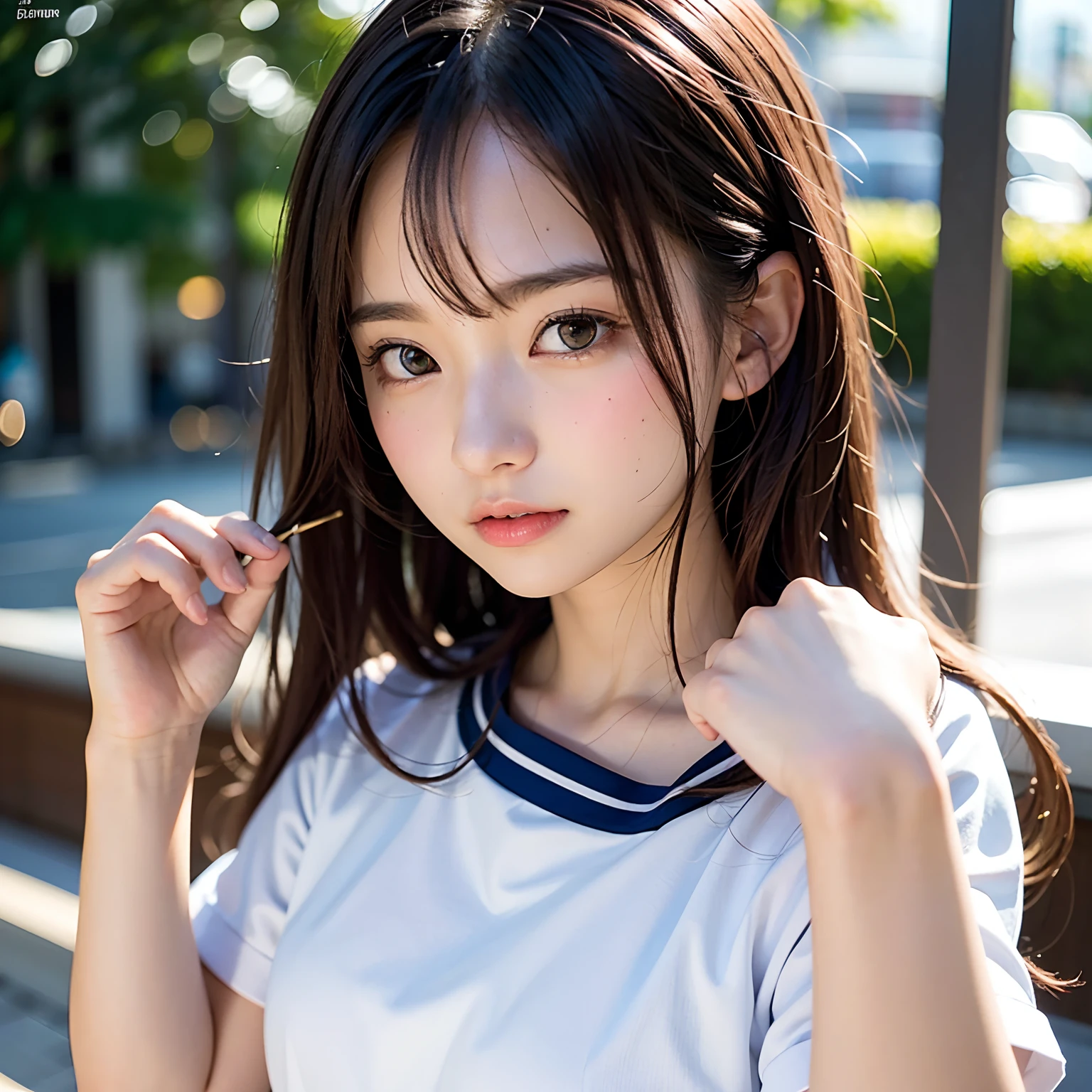 (masutepiece, Best Quality:1.2), 8K, Official art, Raw photo, Cute breasts、a blond、Full Bord Bill Four、Handcuffed and restrained、Hands behind your back、14years、small tits、Torn sailor suit、unbelievable Ridiculous, (Upper body、校服:1.4), Beautiful Girl, Pretty Face, arching back down,、Gold hair ornament on hair、close up, Sailor Suit, Short sleeve, violaceaess, Teen, Looking at Viewer, Film grain, chromatic abberation, Sharp Focus, face lights, Dynamic lighting, Cinematic lighting, Eyes and faces with detailed, Bokeh background,