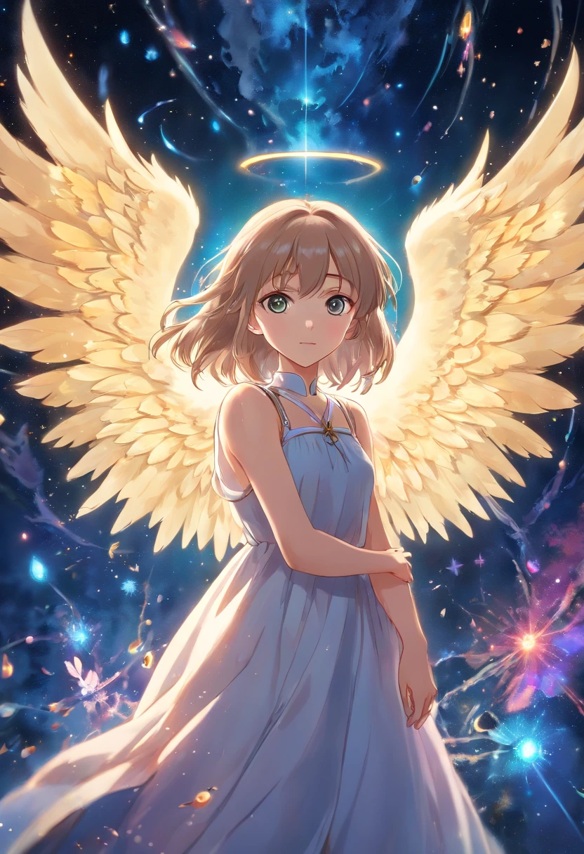 (best quality,4k,8k,highres,masterpiece:1.2),ultra-detailed,(realistic,photorealistic,photo-realistic:1.37),cosmic fallen angel, glowing bright eyes, biomechanical, creepy, terrifying, vibrant colors, luminous particles, with glowing light, Moth, Art Wallpaper, UHD Wallpaper