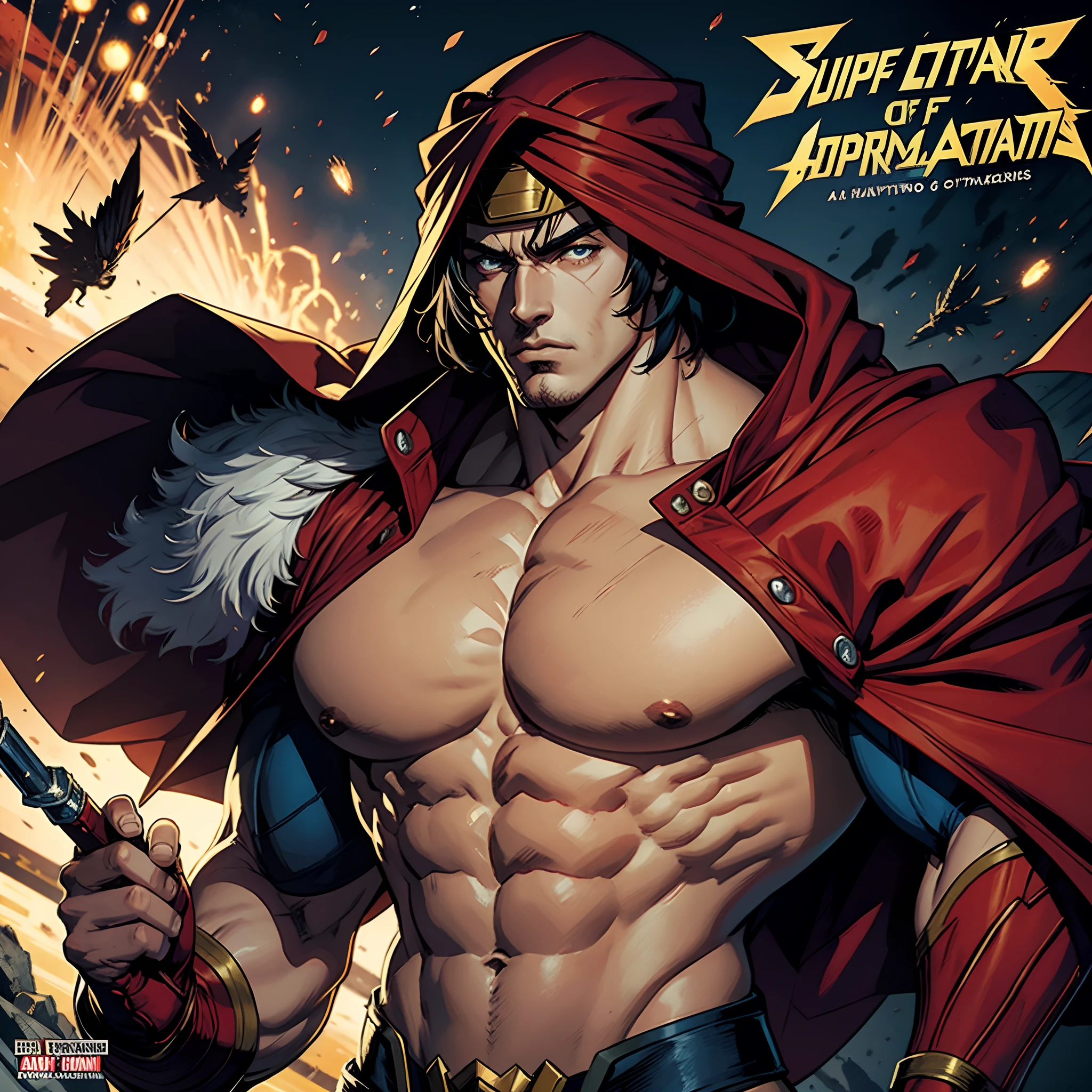 Comic Book story Marvel style Moroccan Castlevania Lord of Shadows Comics Story Kenshiro Muscular with Red Turban Hokuto No Ken Style Hyper Realistic Super Details Faces Super Detailed Anatomy
