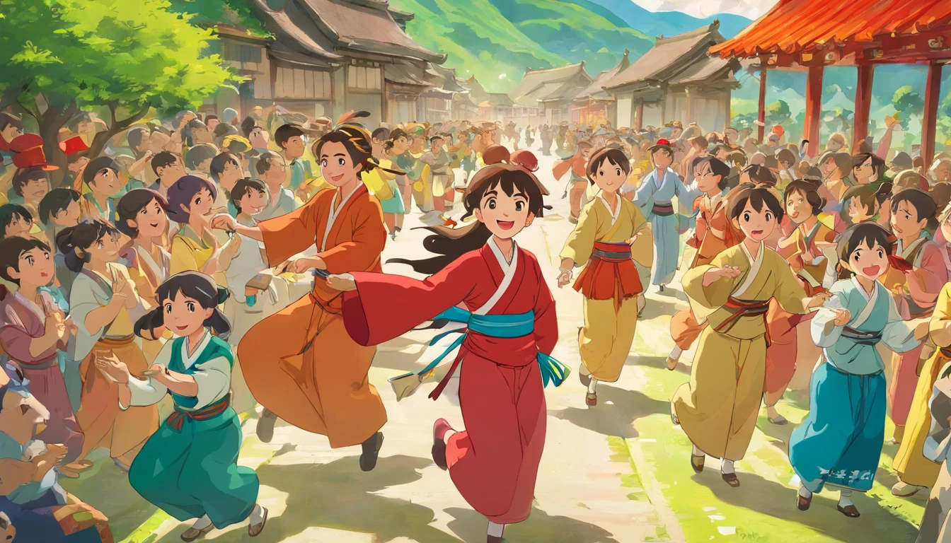 The village festival is held again。Villagers dressed in Zhuang costumes gathered,Dance,Laughter and blessings filled the village。People believe that there is only good intentions,Their wishes will be fulfilled,There was a smile on everyone's face