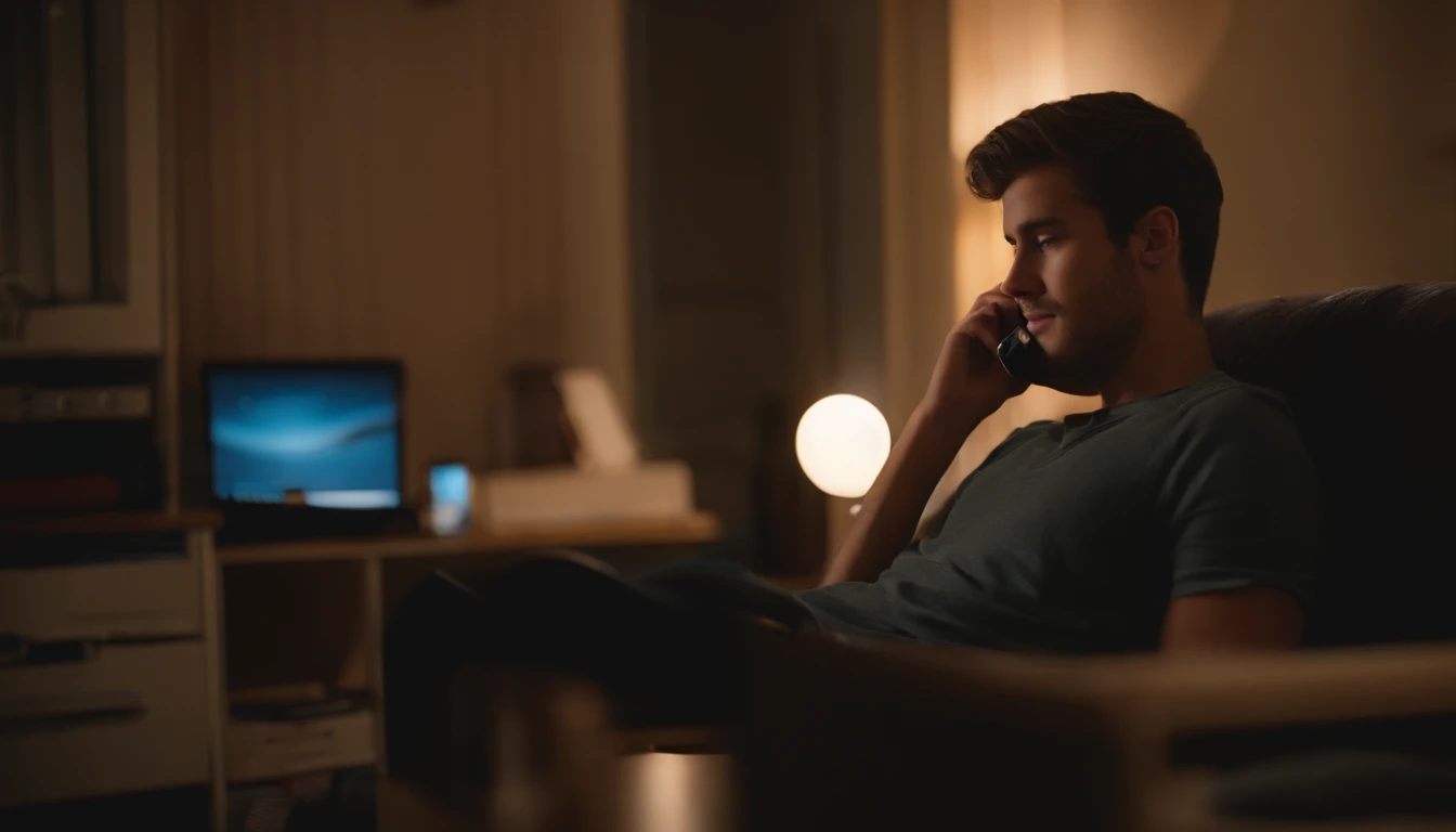 College student, on the phone, the setting is a dorm room