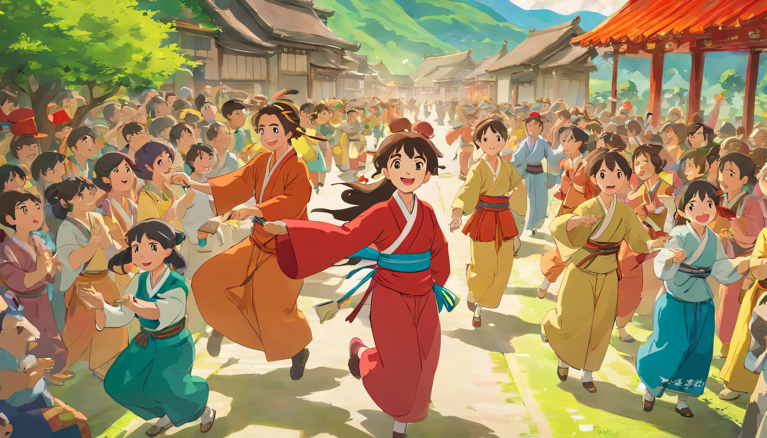 The village festival is held again。Villagers dressed in Zhuang costumes gathered，Dance，Laughter and blessings filled the village。People believe that there is only good intentions，Their wishes will be fulfilled，There was a smile on everyone's face