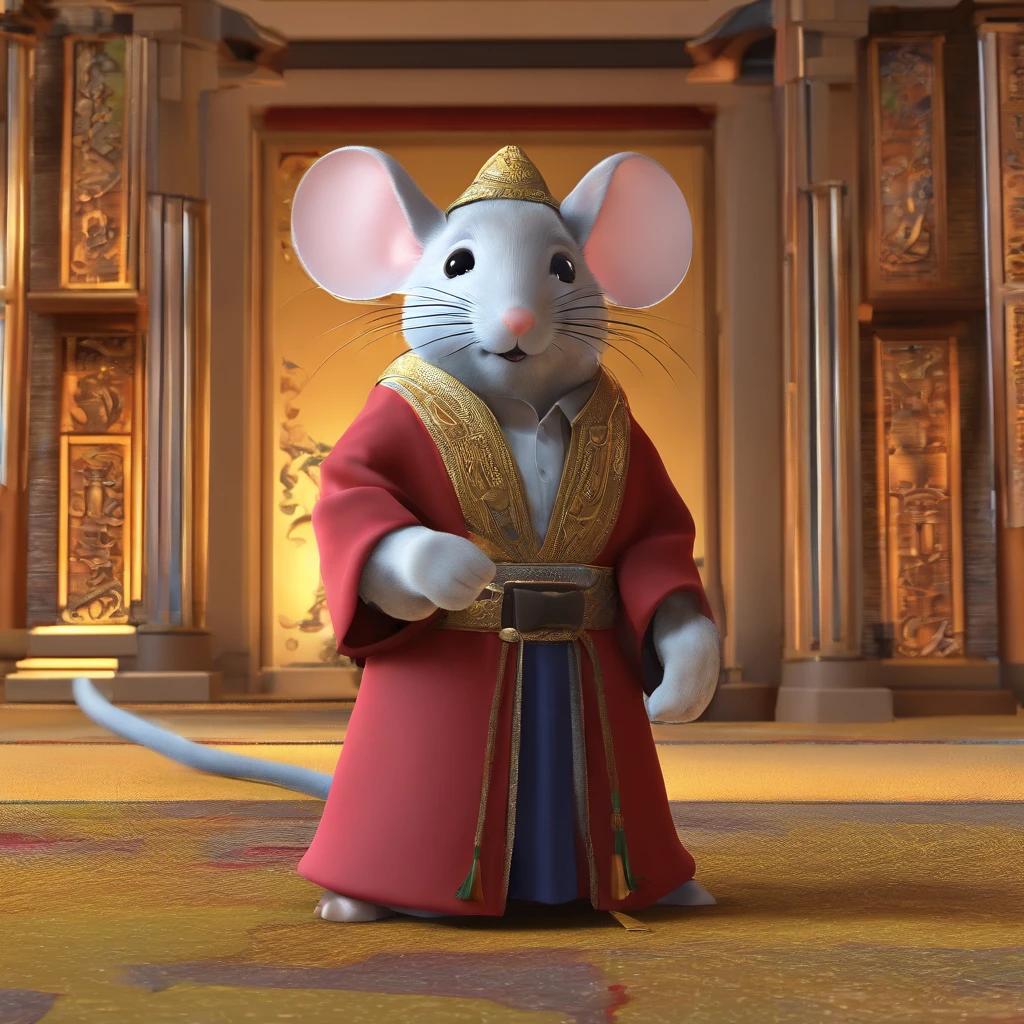 mouse, Kilt, Hand strings, robed, 3D rendering of, a temple background