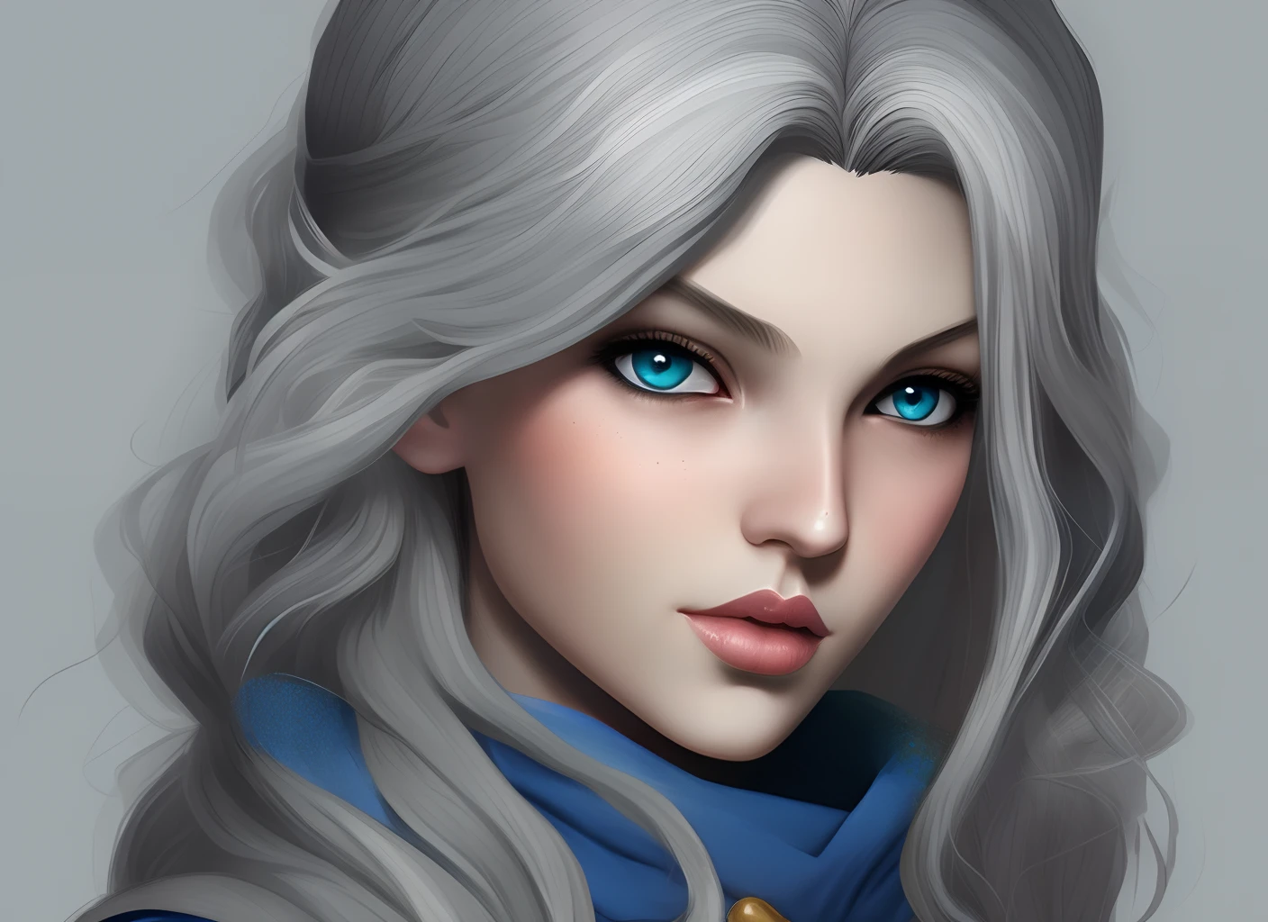 Female eladrin elf, pale skin, grey eyes, black hair w/ blue highlights, 27, dnd