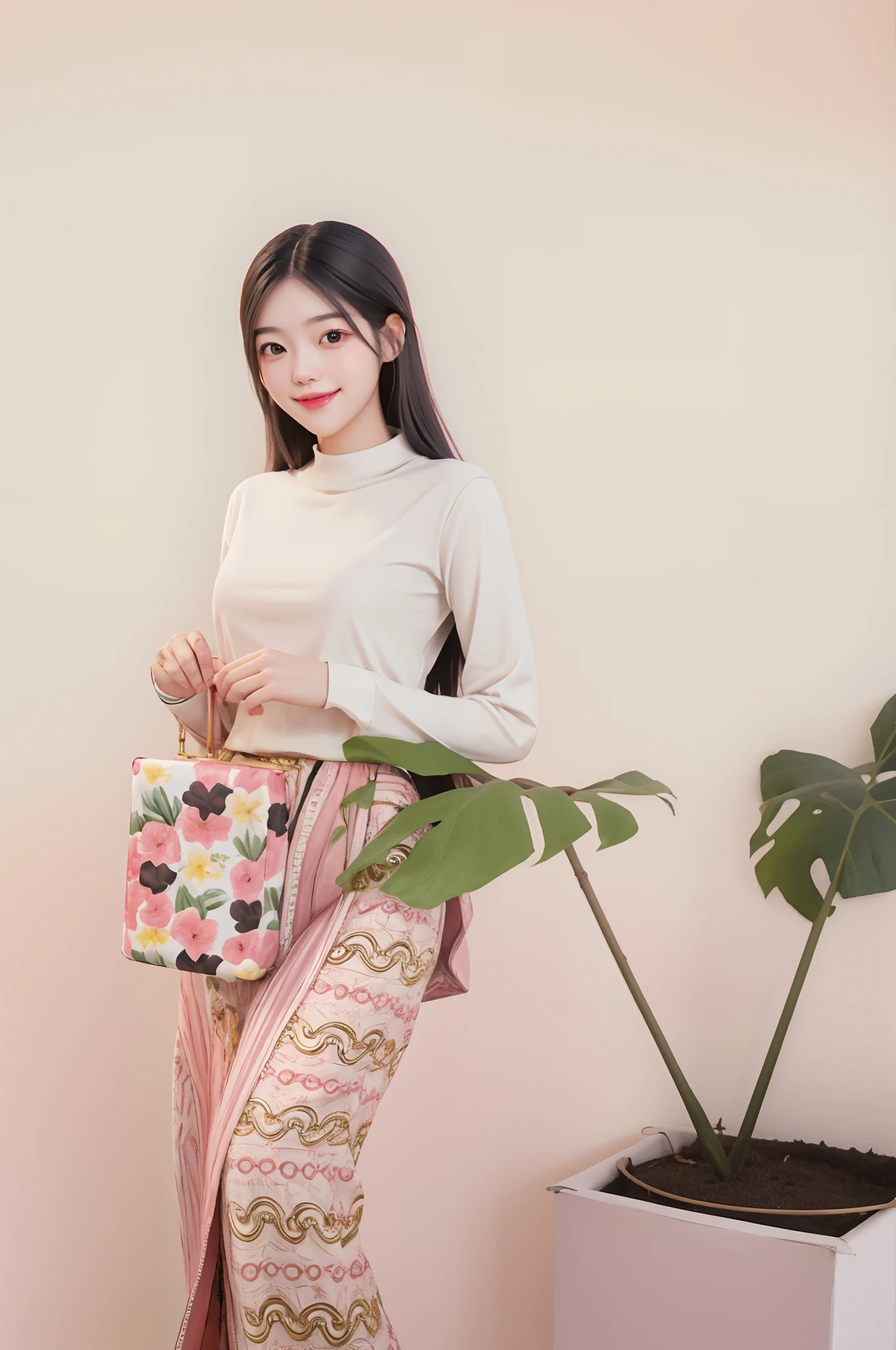 best quality, 1girl, solo, cartoon portrait , simple background,  long hair,   pink lips,smile,bright eyes,