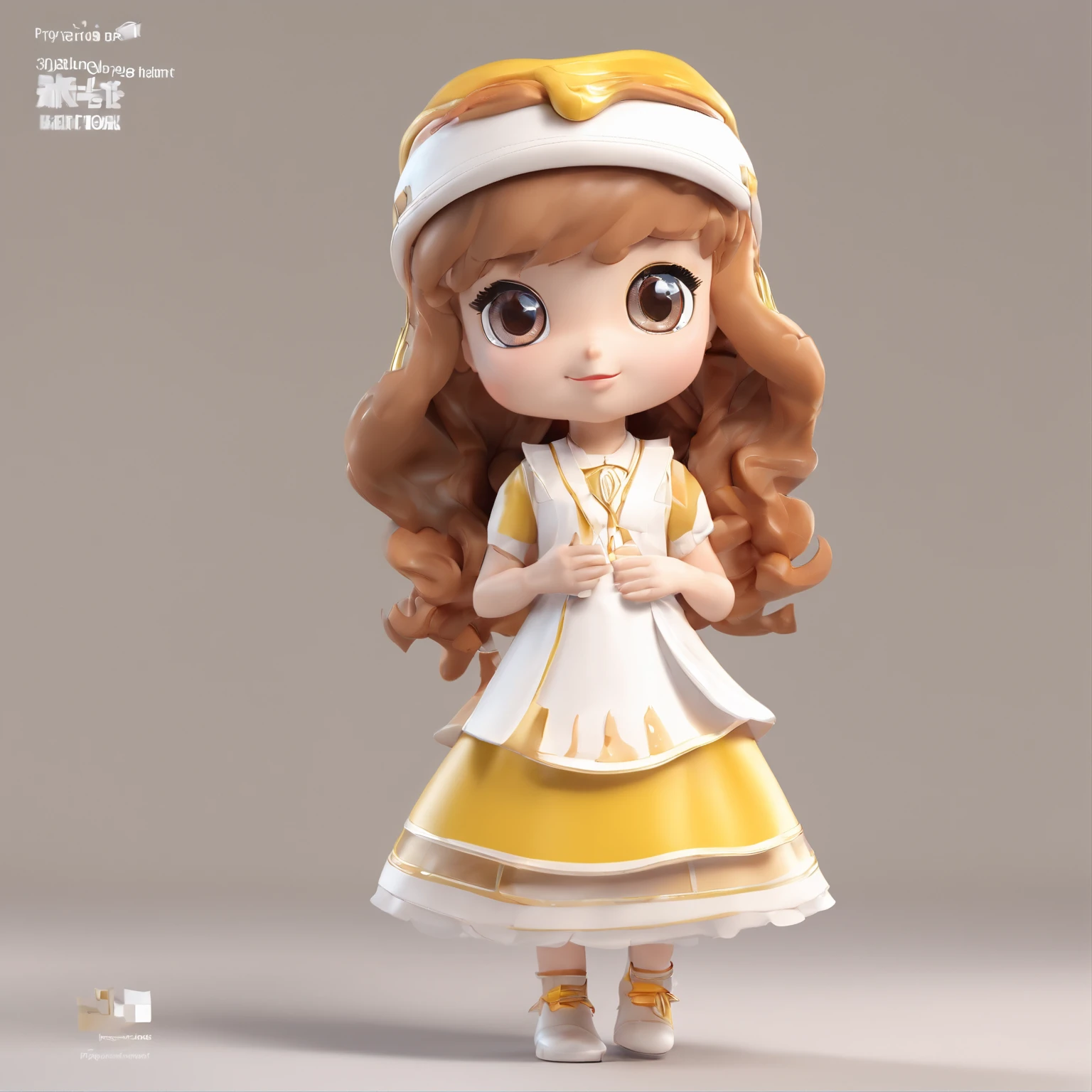 Super Cute Girl IP by Pop Mart, Bright eyes, Cherub,Little white dress, clay, modeled, blind box toy, Glossy and delicate,clean back ground, Good luster, 3D rendering of a,Best Quality