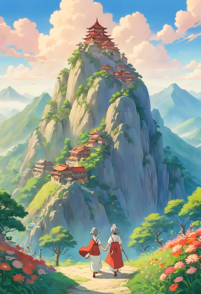 The villagers decided to protect Huashan and the surrounding nature。They hold hands，Form a circle around the flower mountain。