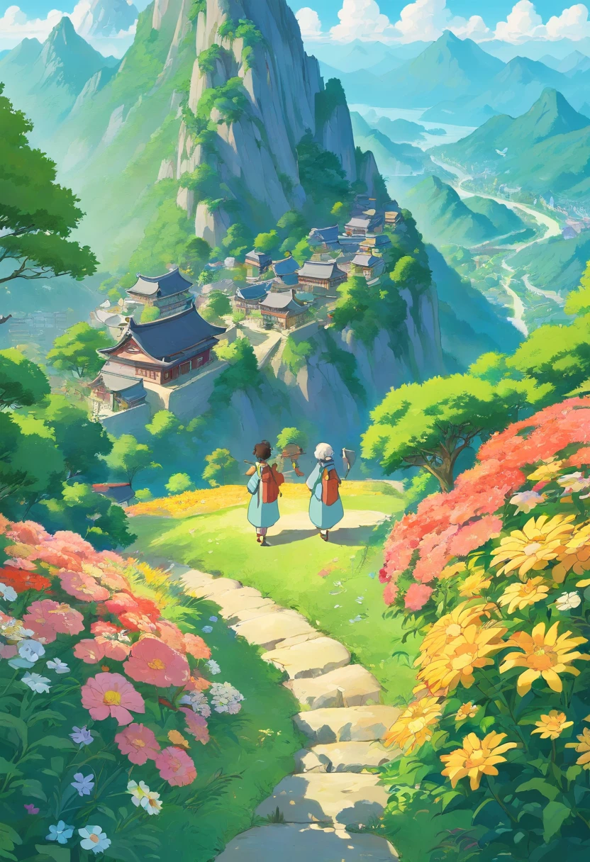 The villagers decided to protect Huashan and the surrounding nature。They hold hands，Form a circle around the flower mountain。